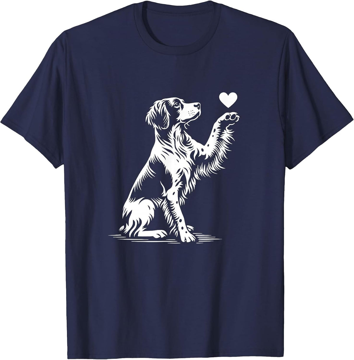 Brittany Spaniel Sitting Dog Heart Love Graphic Design T-Shirt - Navy Blue