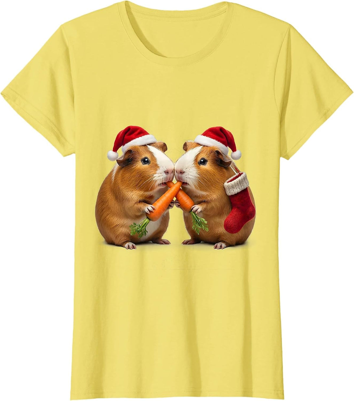 Guinea Pig Santa Hat Christmas Pet Lover Humor T-Shirt - Lemon Yellow