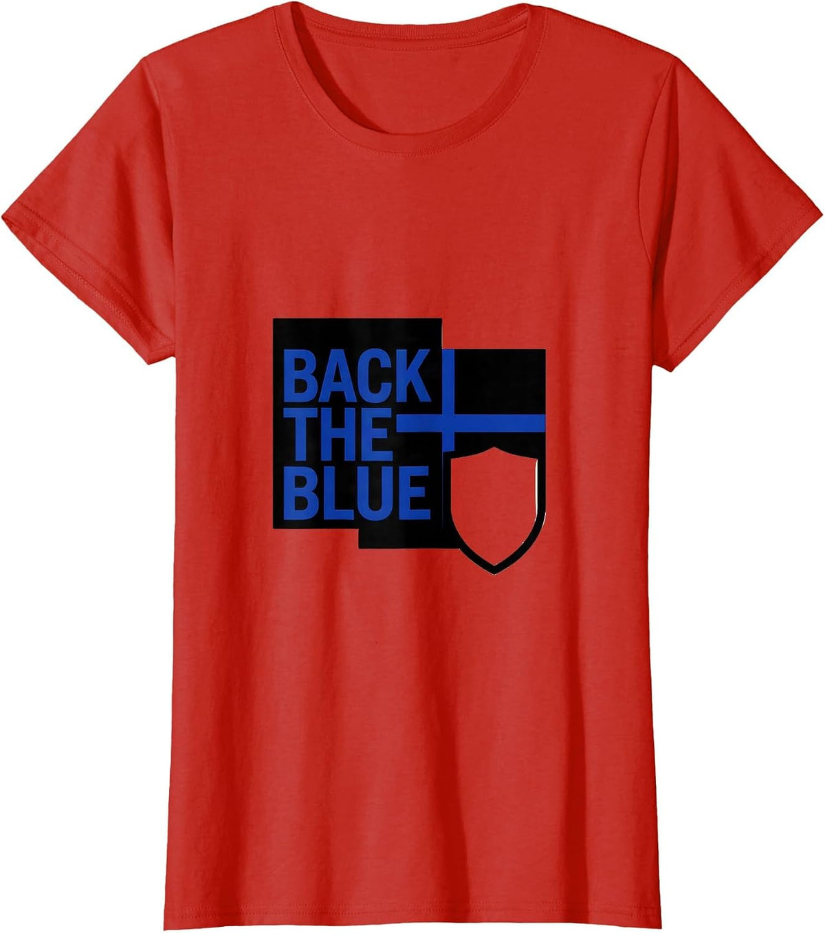 Women's Back The Blue Thin Blue Line Police Support Officer Tribute T-Shirt - Red