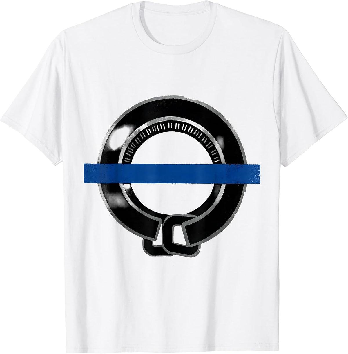 Men's Thin Blue Line Badge Ring Police Support Screenprint T-Shirt - White