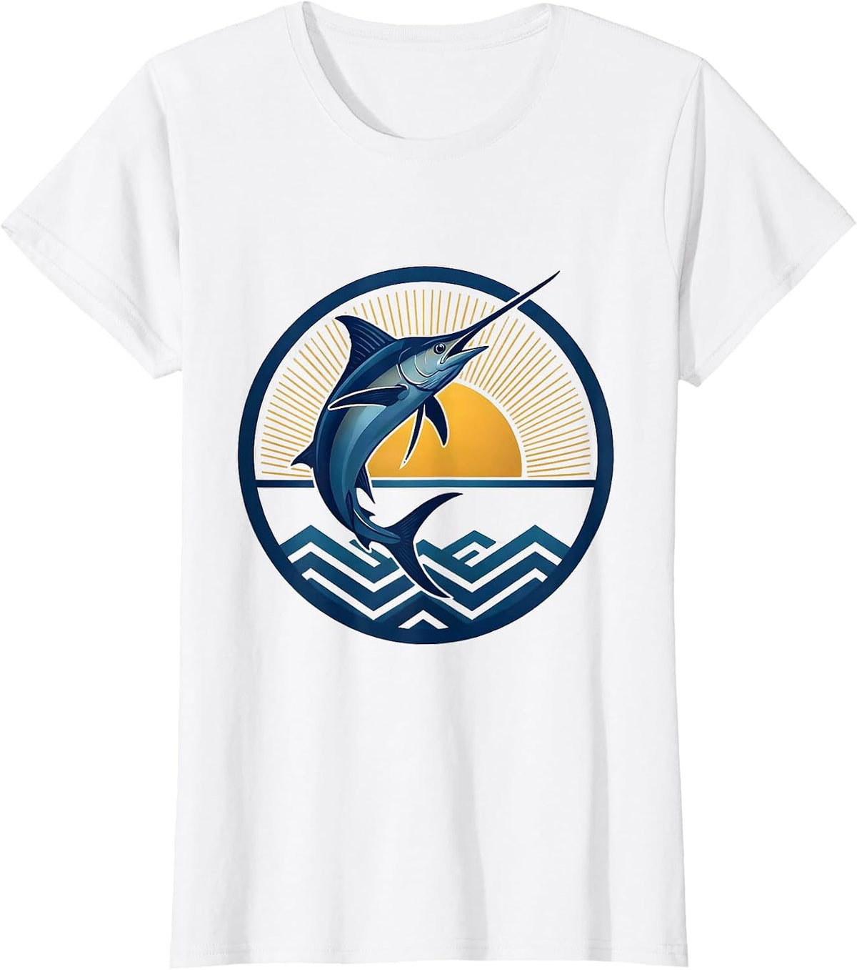 Gulf of America Giant Blue Marlin Leaping T-Shirt - White