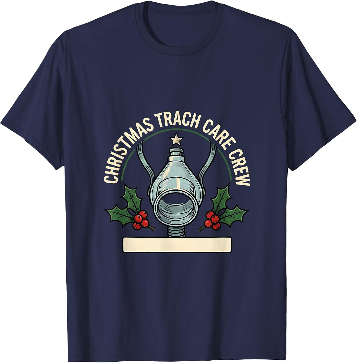 Men's Christmas Trach Care Crew Funny Respiratory Therapist RT T-Shirt - Navy Blue