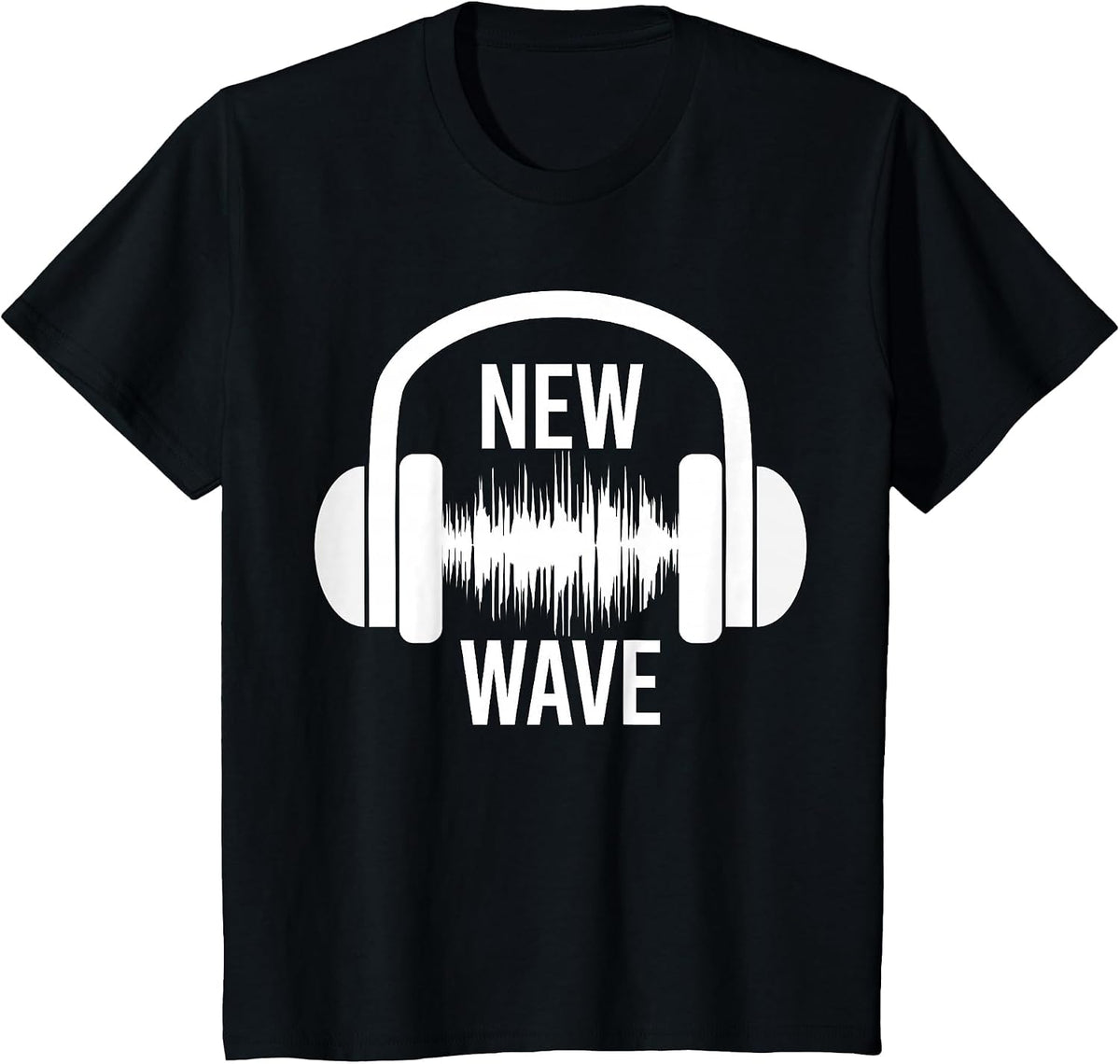 New Wave Headphone Music Graphic Design T-Shirt - Black