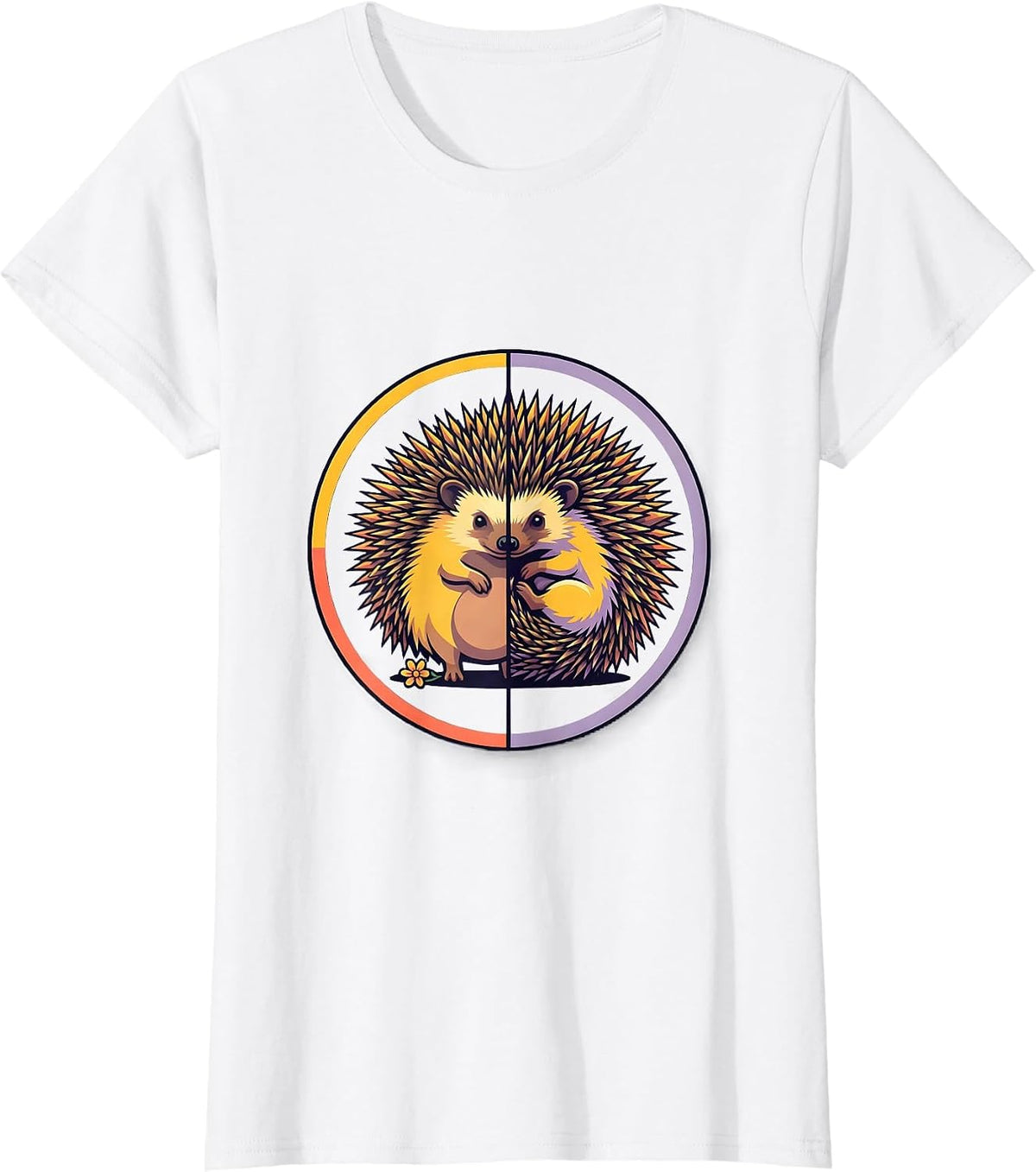 Hedgehog Half Portrait Flat Vector Cute Animal Humor T-Shirt - White