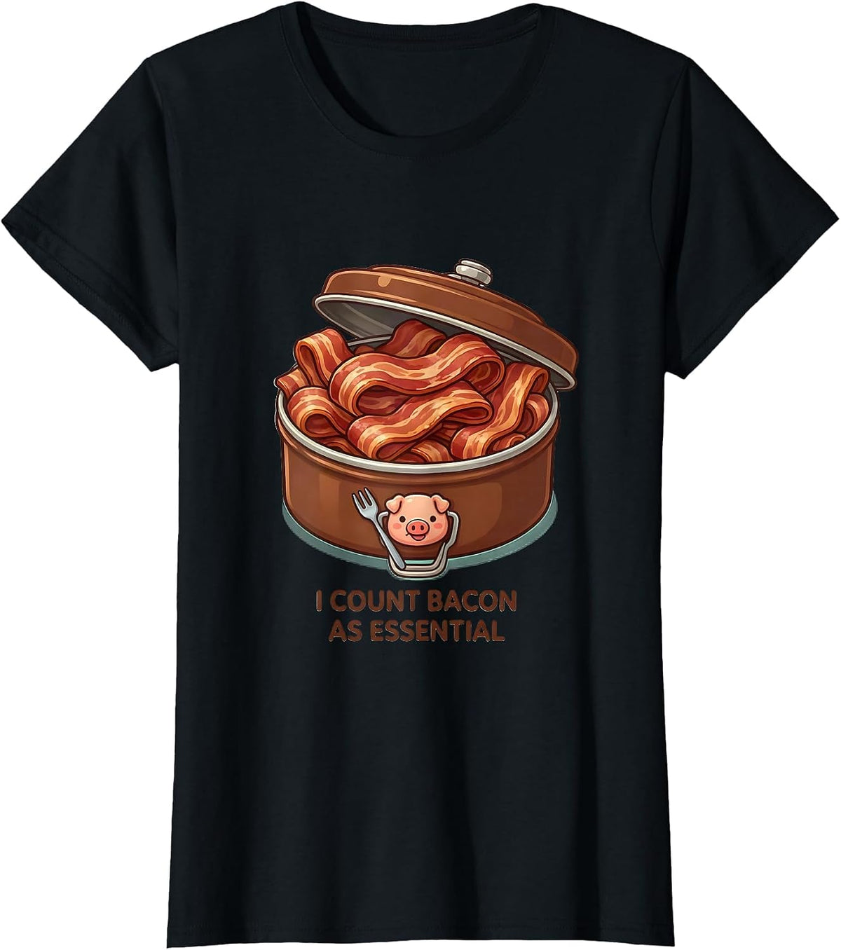 I Count Bacon As Essential Cute Kawaii Food Humor Pig Lover T-Shirt - Black