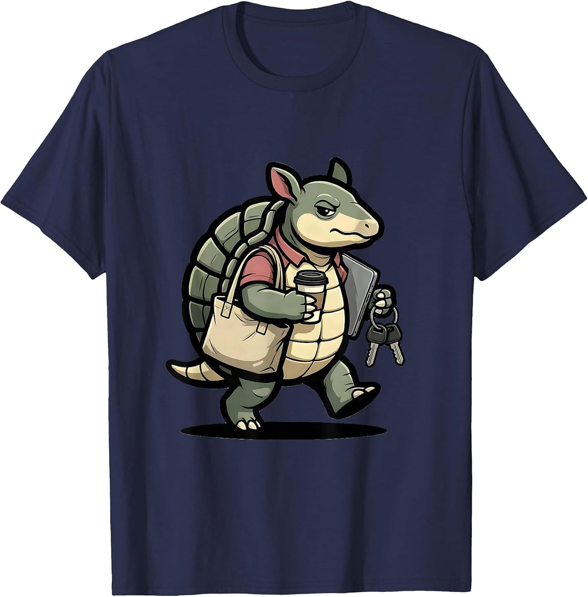 Men's Armadillo Mascot Social Worker Advocacy Humor Work T-Shirt - Navy Blue