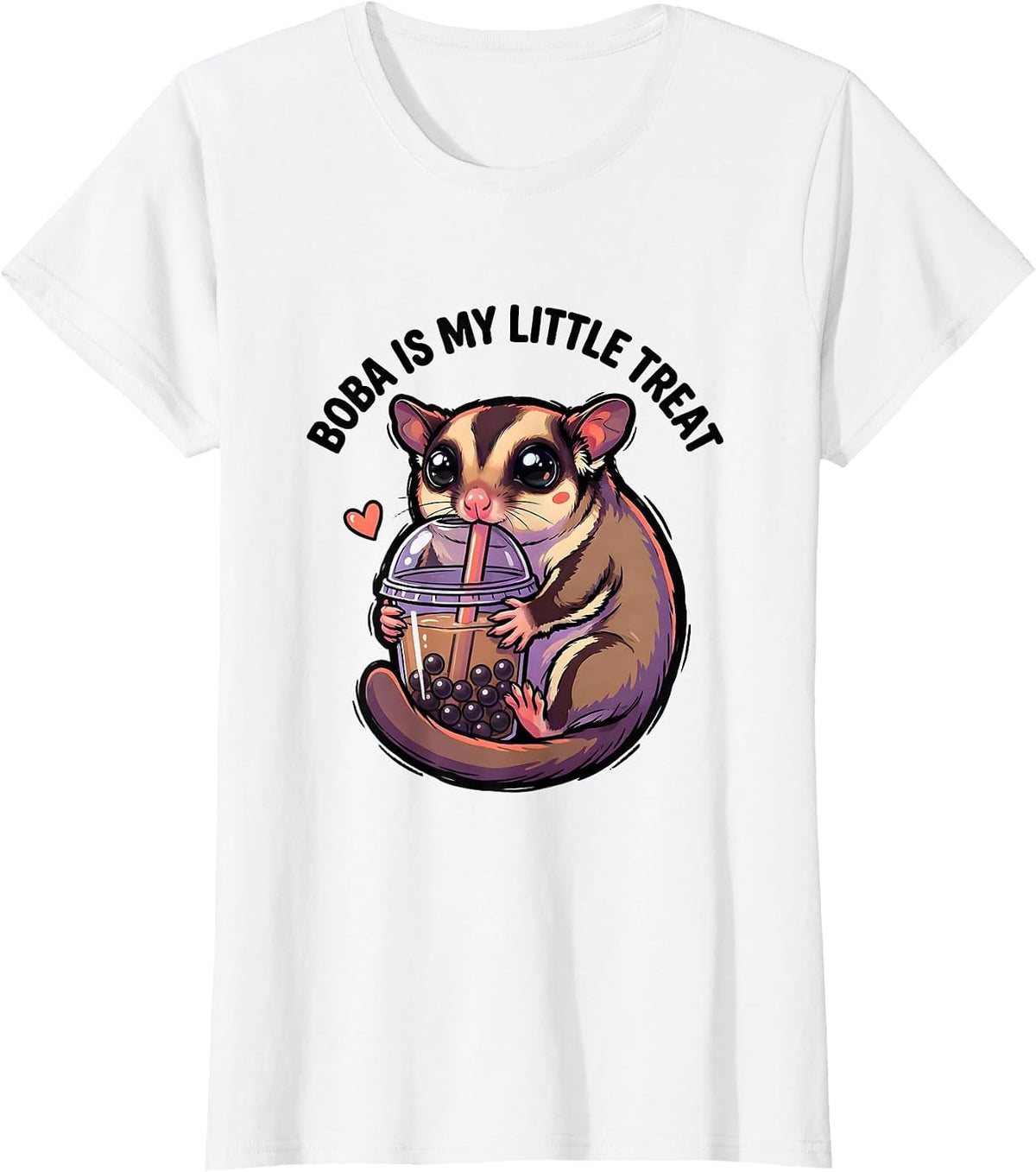 Women's Boba Is My Little Treat Cute Kawaii Sugar Glider Boba Tea T-Shirt - White