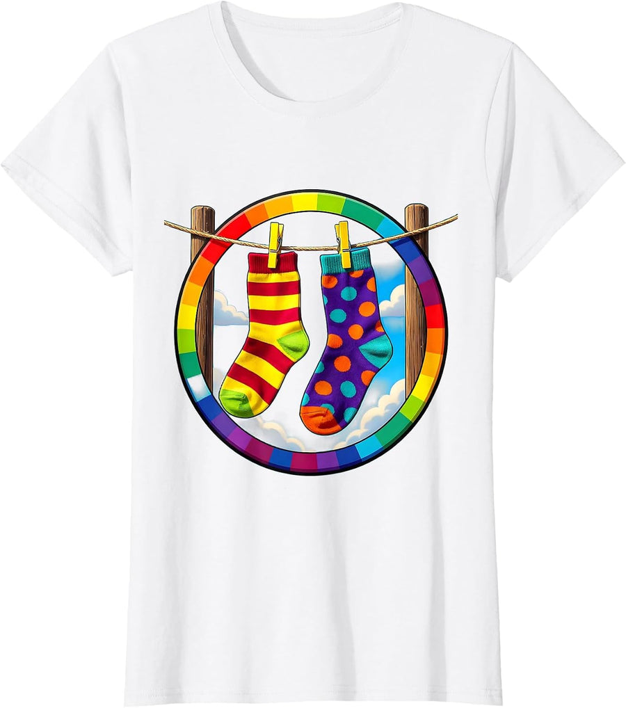 Women's Down Syndrome Awareness Mismatched Socks Design T-Shirt - White