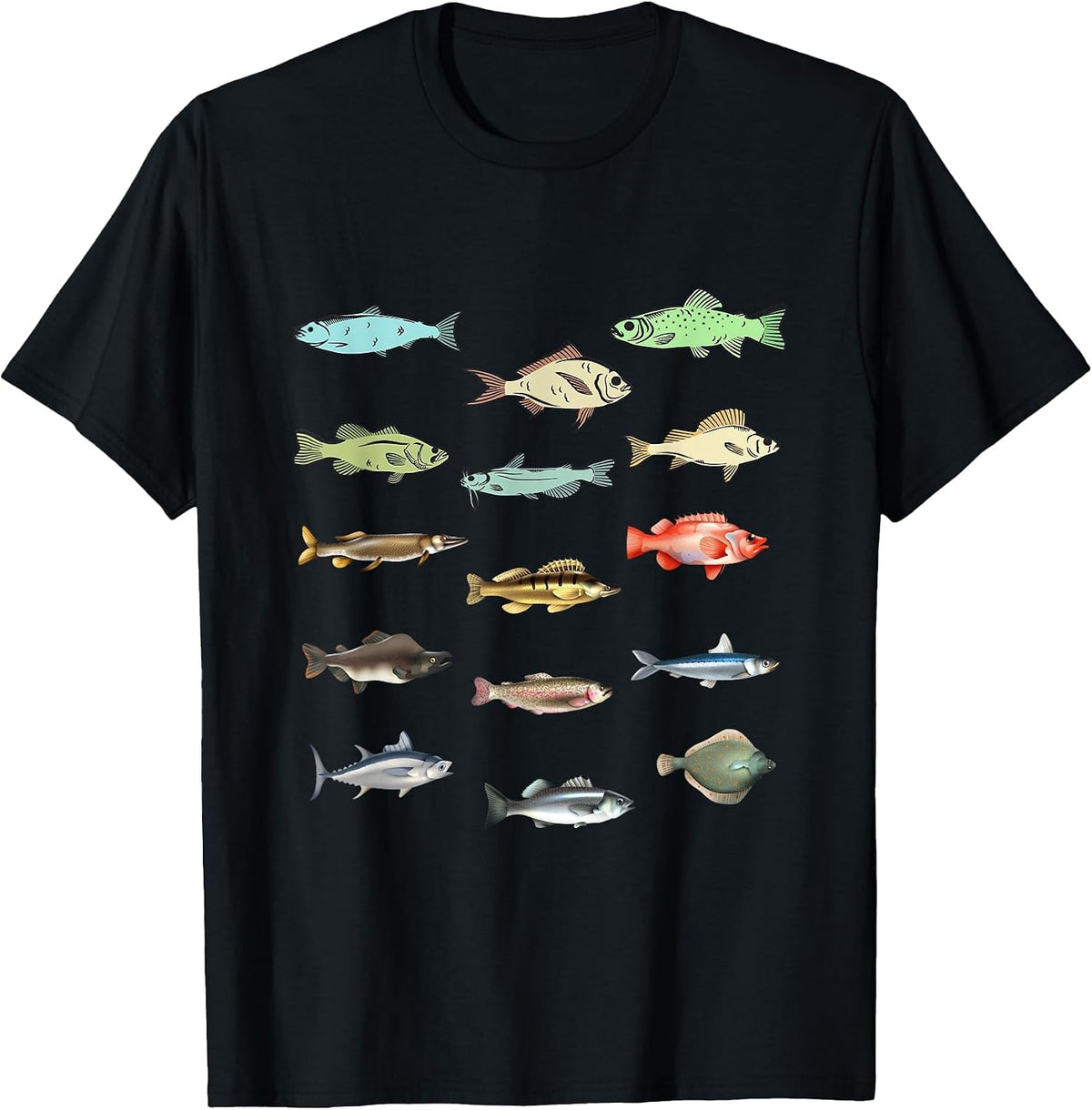 Freshwater Fish Angling Species Fishermen T-Shirt - Black