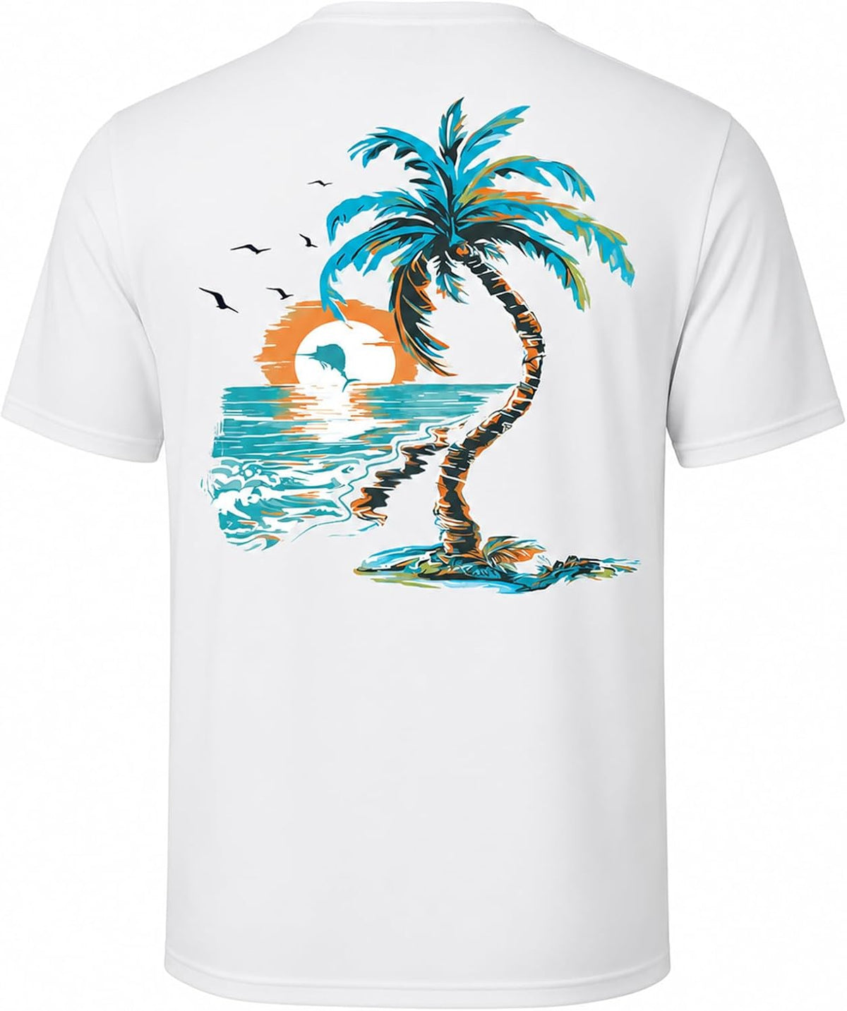 Palmyth Men's Fishing Shirt Short Sleeve Sun Protection UV UPF 50+ T-Shirt - White \/ Palm Eden