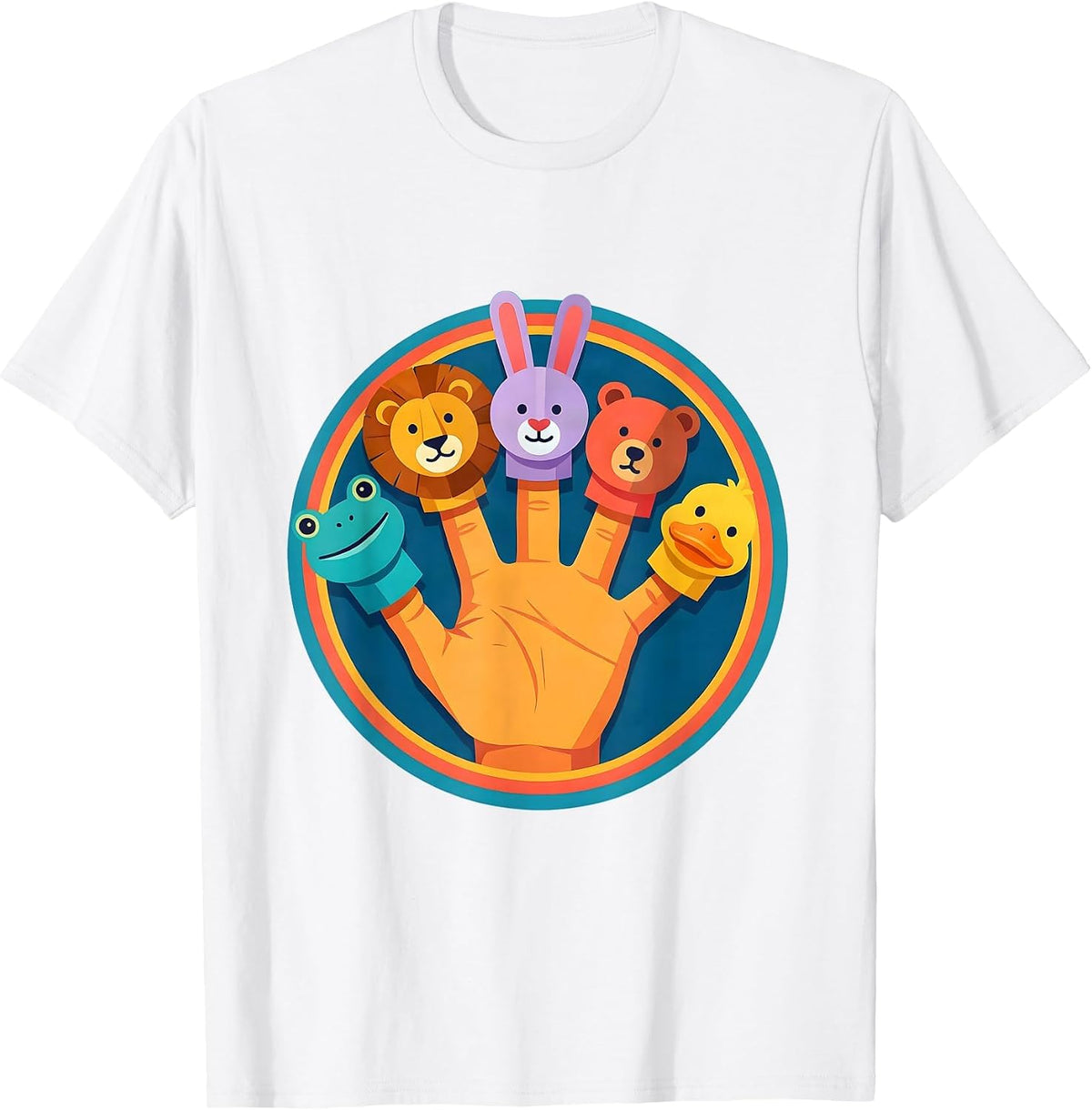 Men's Preschool Teacher Finger Puppet Collection Graphic T-Shirt - White