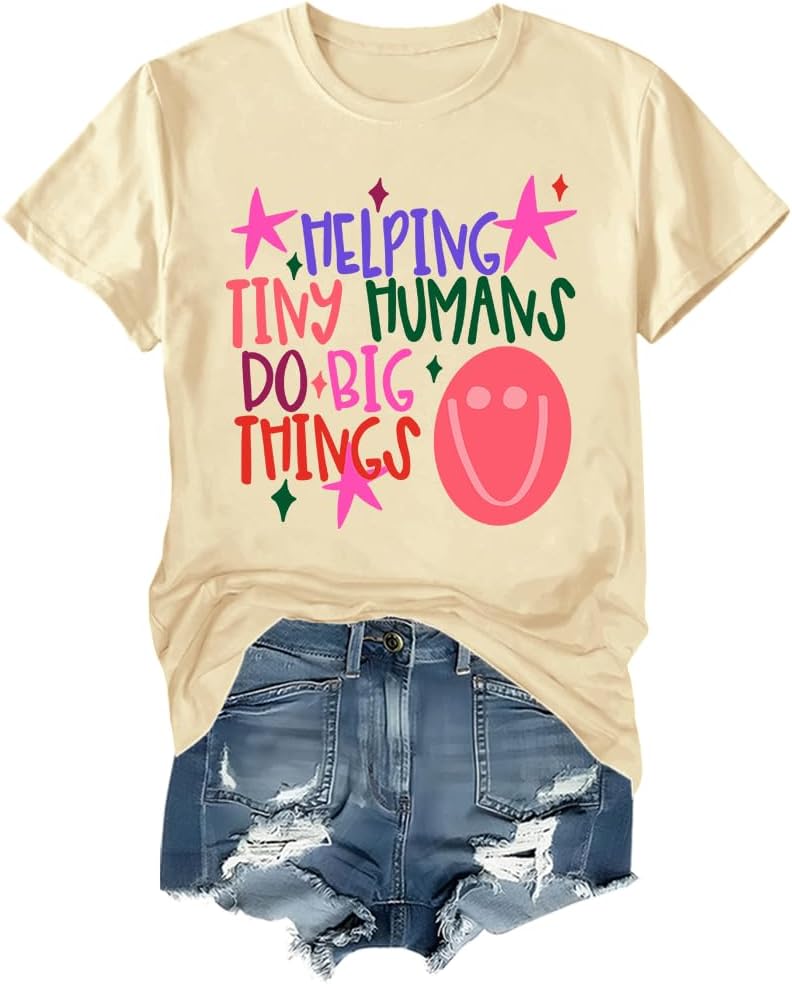 Helping Tiny Humans Do Big Things Shirt Teacher Back to School T-Shirt - Creamy Yellow