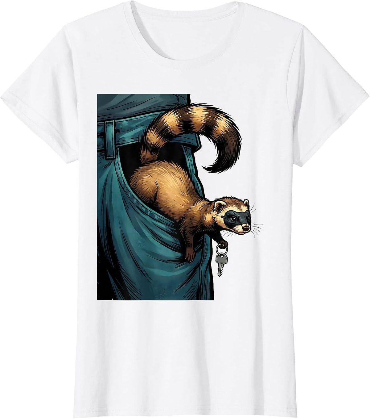 Masked Ferret Pocket Funny Ferret Lover Gift T-Shirt - White