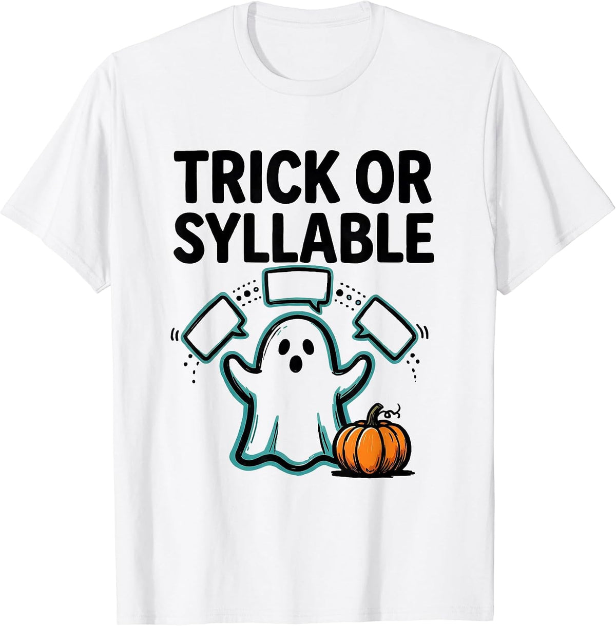 Men's Trick Or Syllable Ghost Speech Therapy SLP Teacher Halloween T-Shirt - White