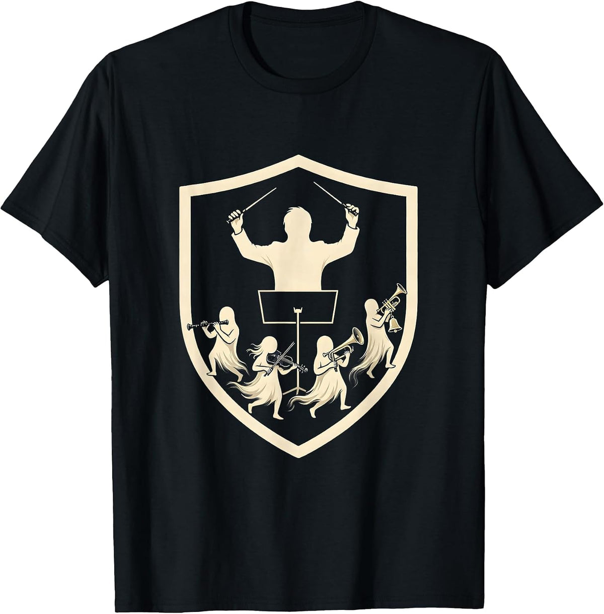 Men's Sealed Shield Ghost Band Music Teacher Halloween Humor T-Shirt - Black