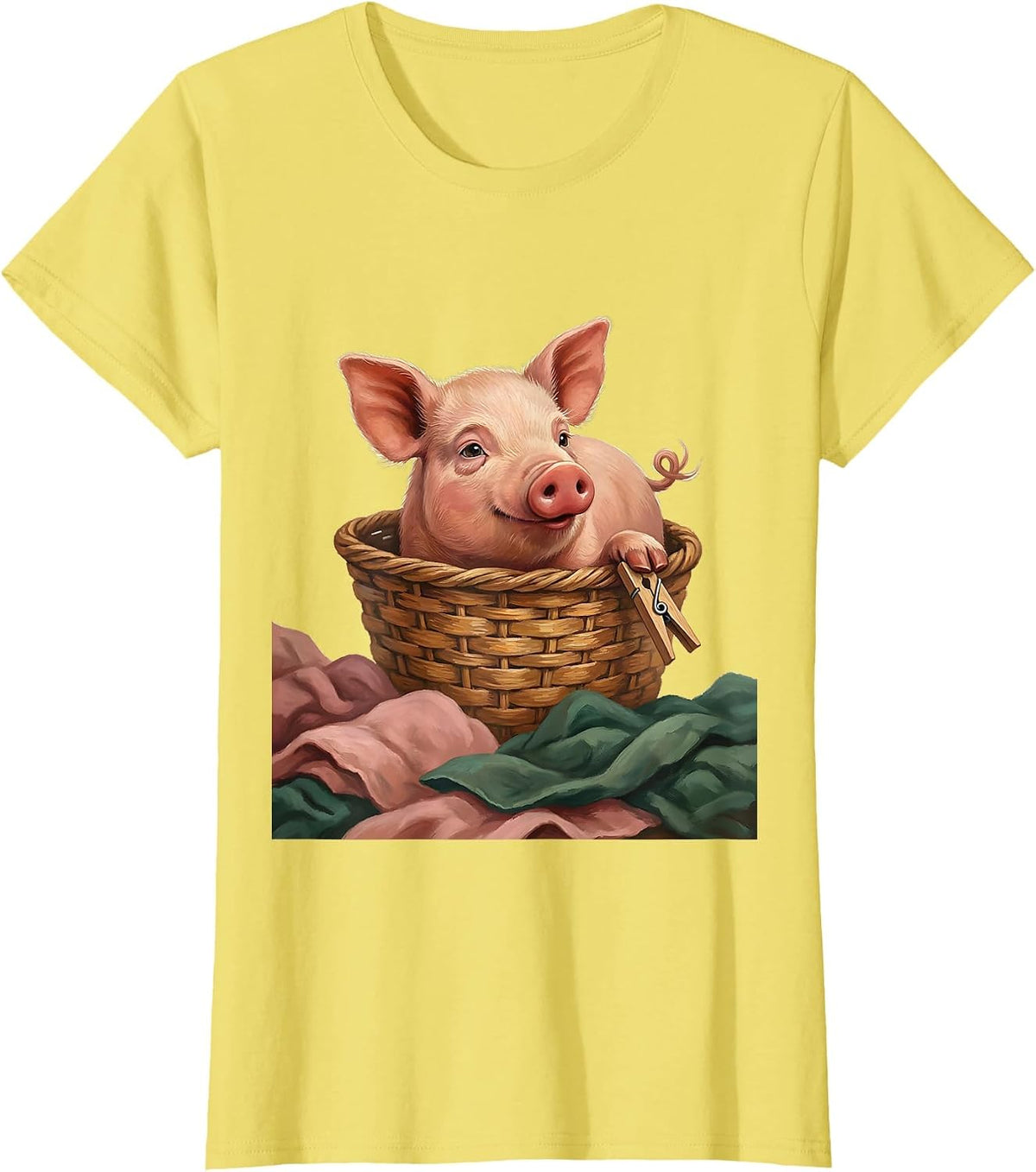 Pink Storybook Piglet Farm Animal Lover Humor T-Shirt - Lemon Yellow