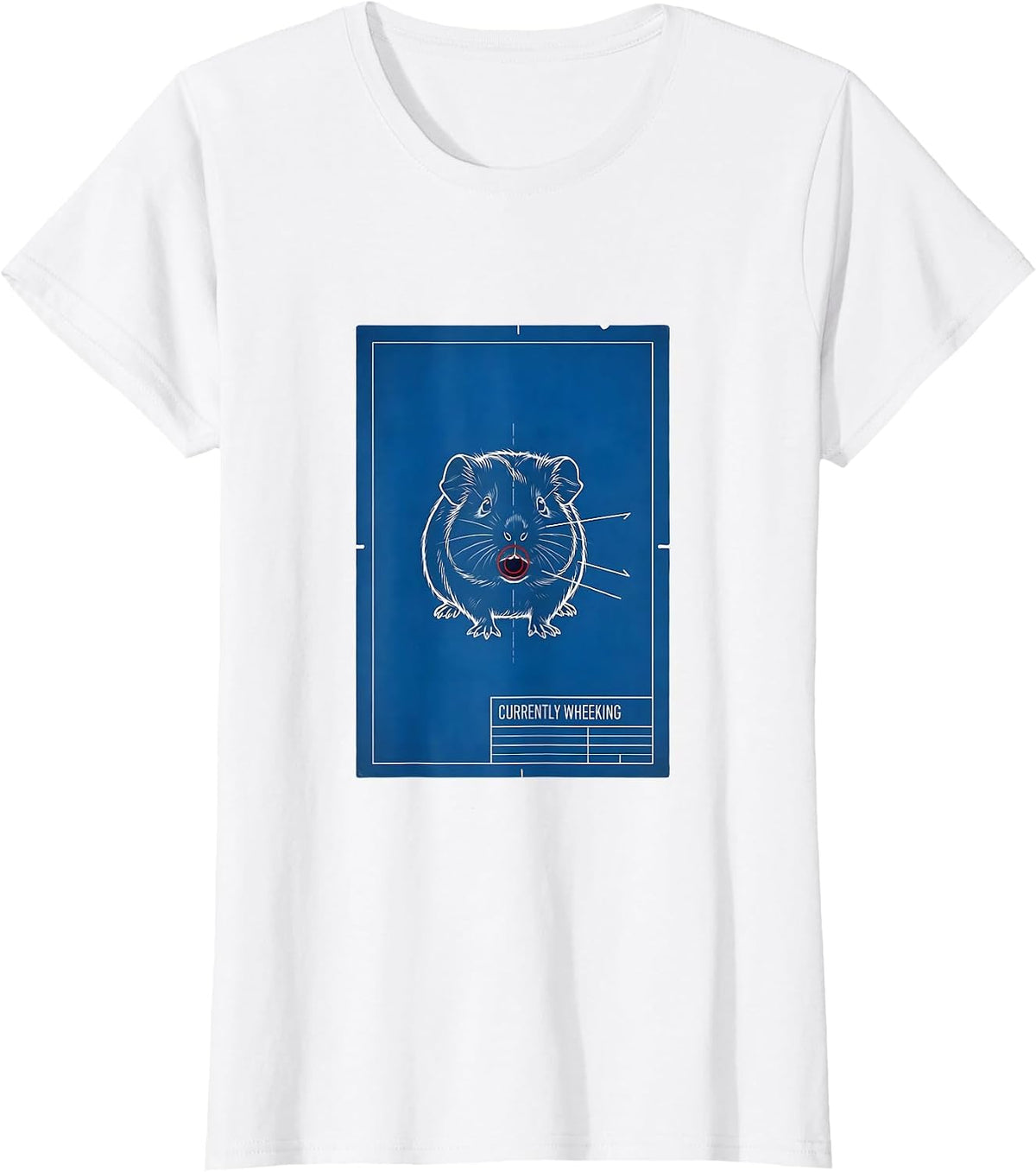 Women's Currently Wheeking Technical Blueprint Funny Guinea Pig T-Shirt - White