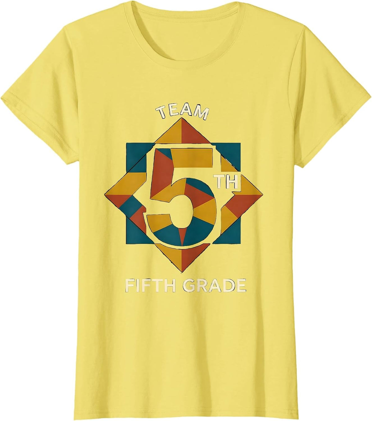 Women's Team Fifth Grade Quilt Block Patchwork Back To School T-Shirt - Lemon Yellow