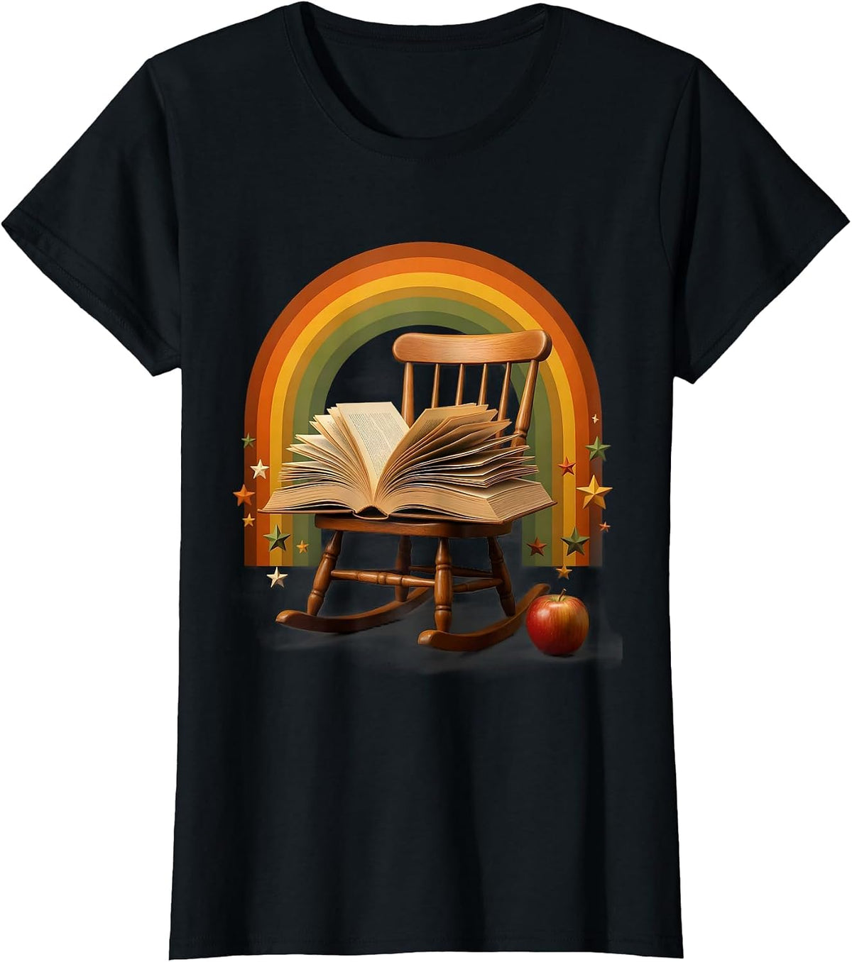 Women's Preschool Teacher Rocking Chair Storybook Illustration T-Shirt - Black