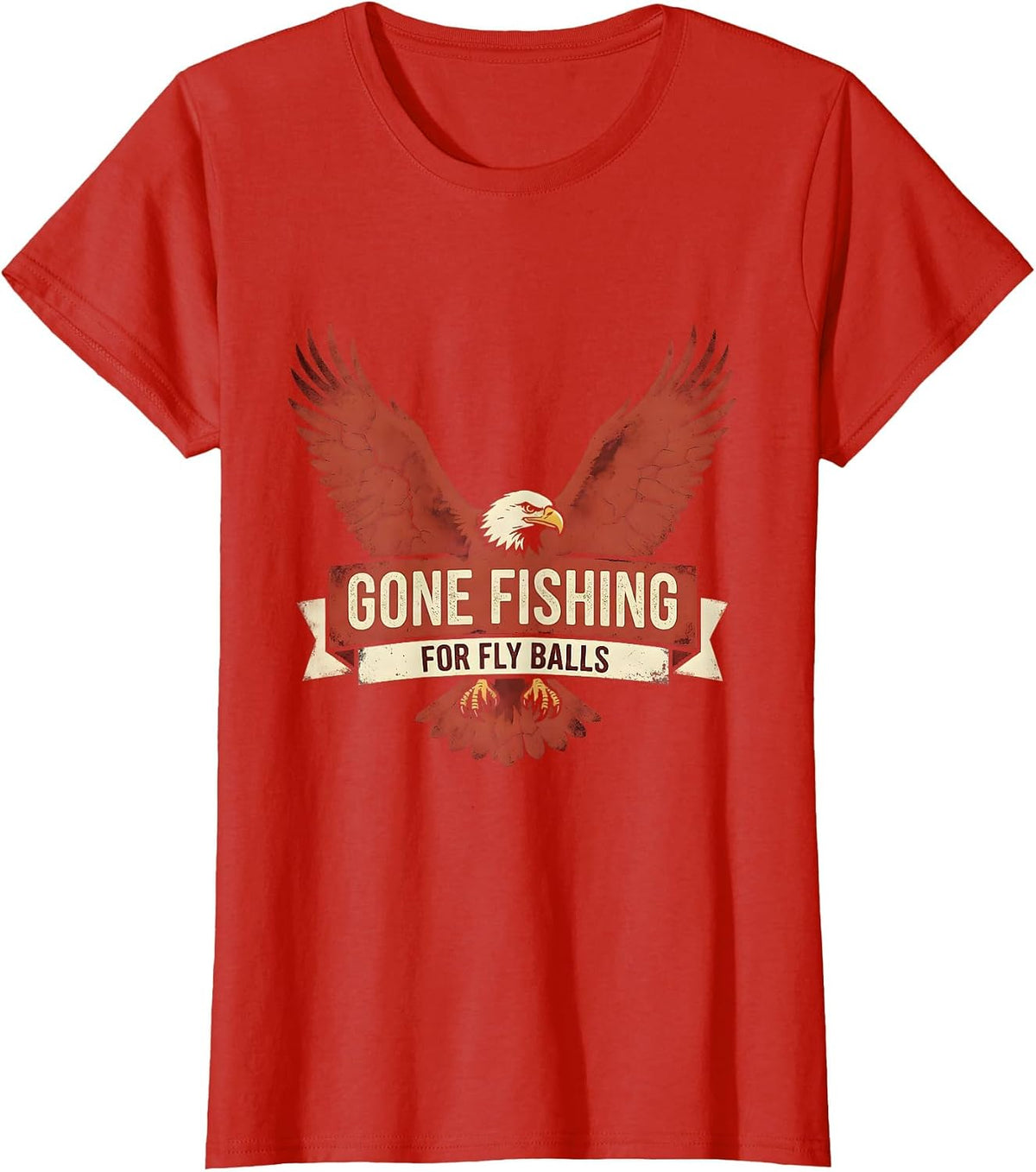 Gone Fishing for Fly Balls Baseball Design T-Shirt - Red