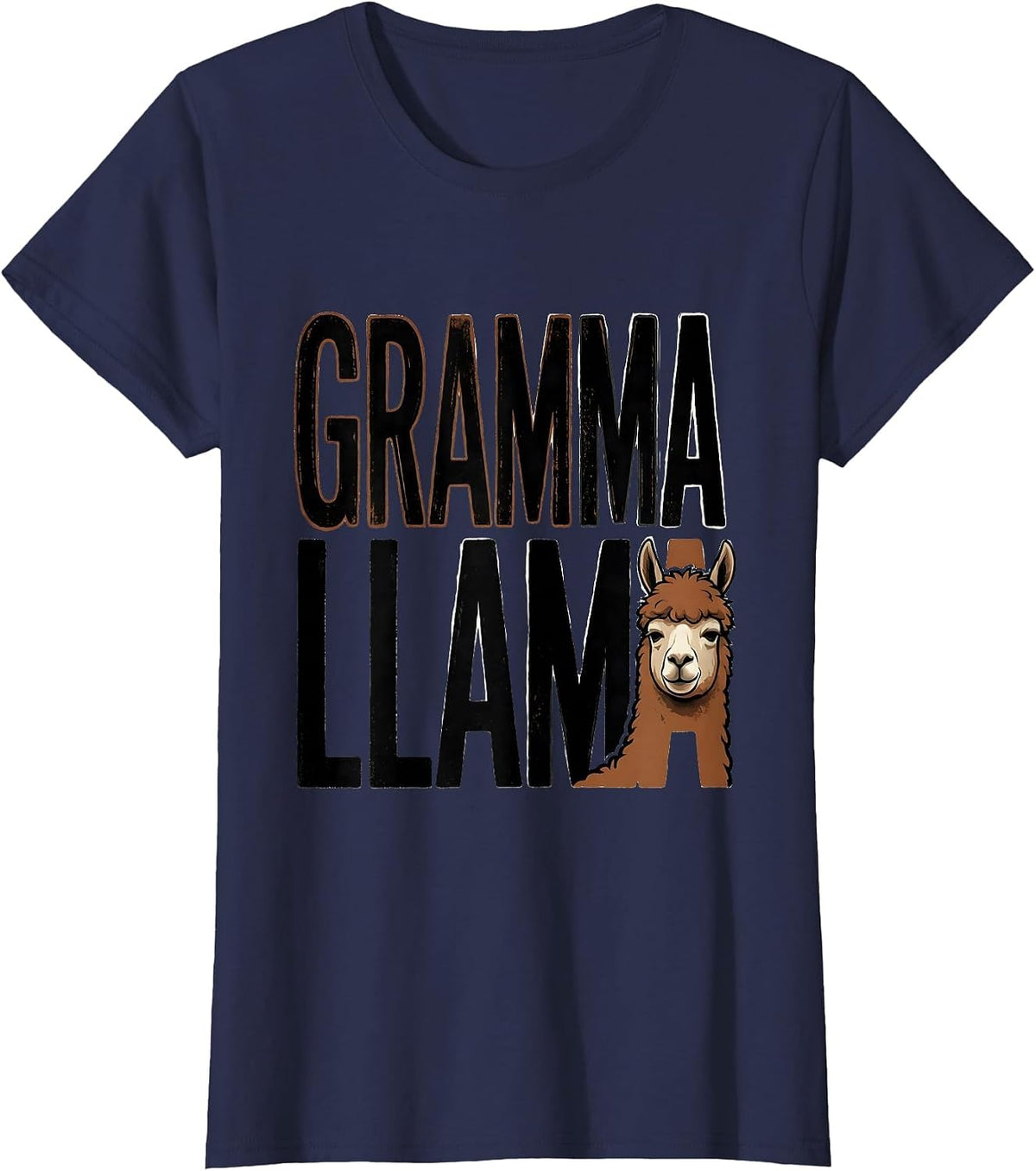Women's Gramma Llama Funny Llama Alpaca Lover Gift Typography T-Shirt - Navy Blue