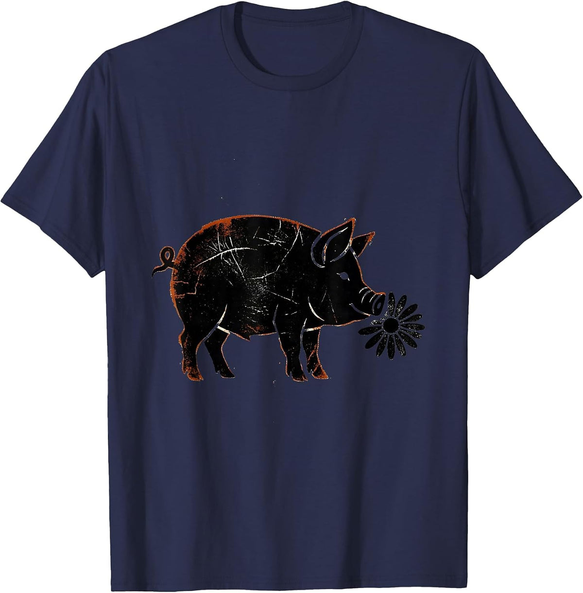 Pig Peeking In Daisy Cute Farm Animal Lover Gift T-Shirt - Navy Blue