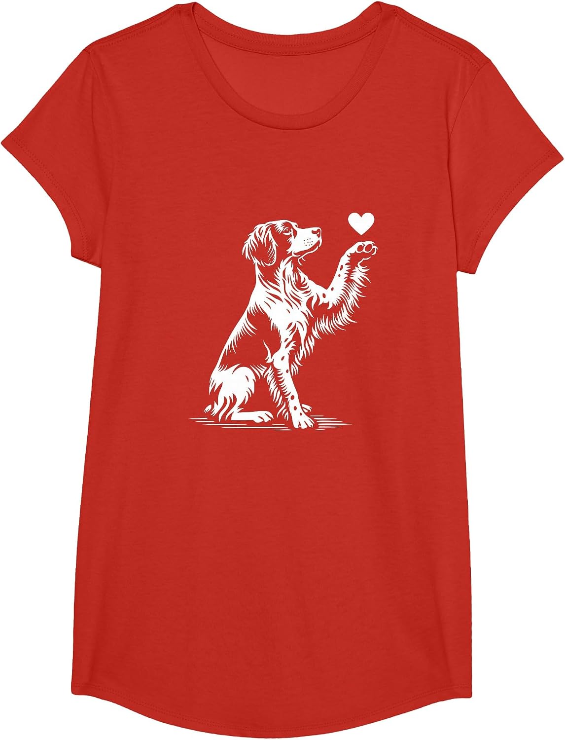 Brittany Spaniel Sitting Dog Heart Love Graphic Design T-Shirt - Girls Red