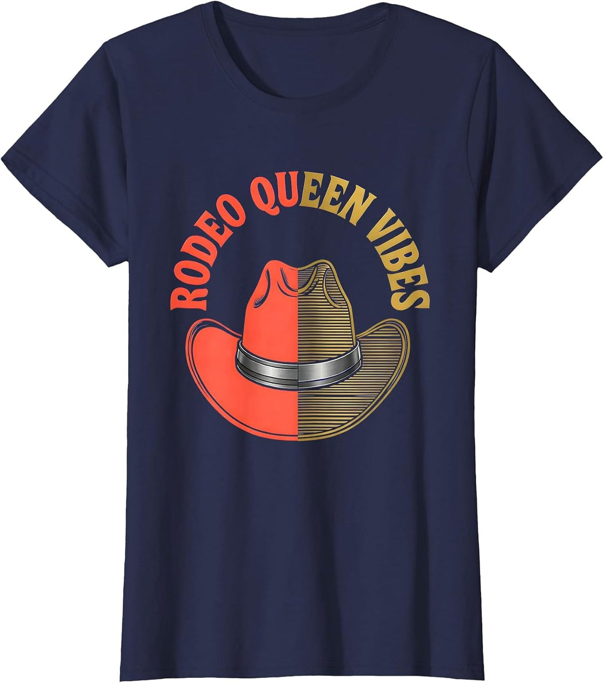 Women's Rodeo Queen Vibes Cowgirl Graphic Design T-Shirt - Navy Blue