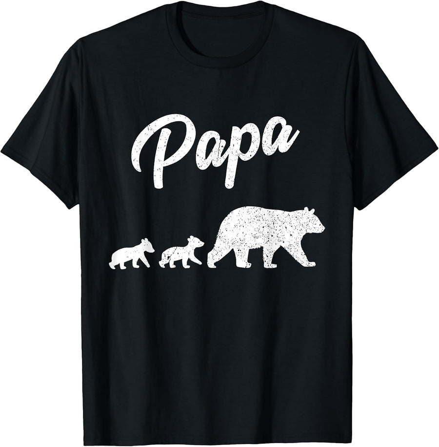 Papa Bear Two Cubs Shirt Daddy Bear Twin Tshirt Papa 2 Kids T-Shirt, Men, Black, Small - As Pictured