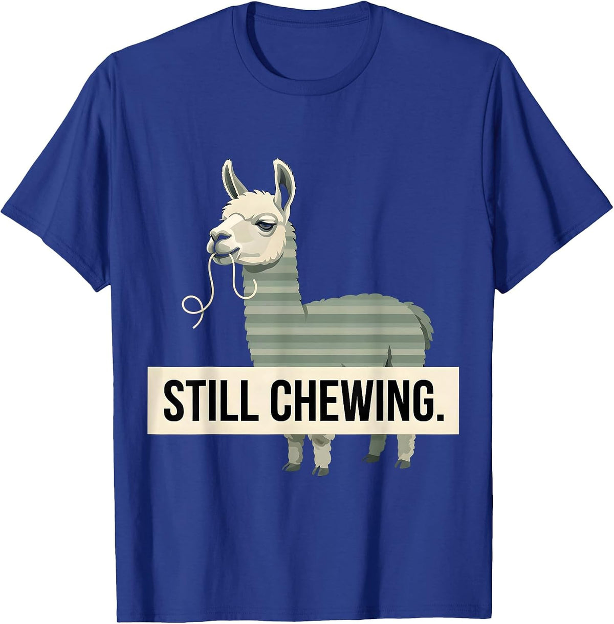Men's Still Chewing Editorial Conceptual Llama Alpaca Humor Funny T-Shirt - Royal Blue