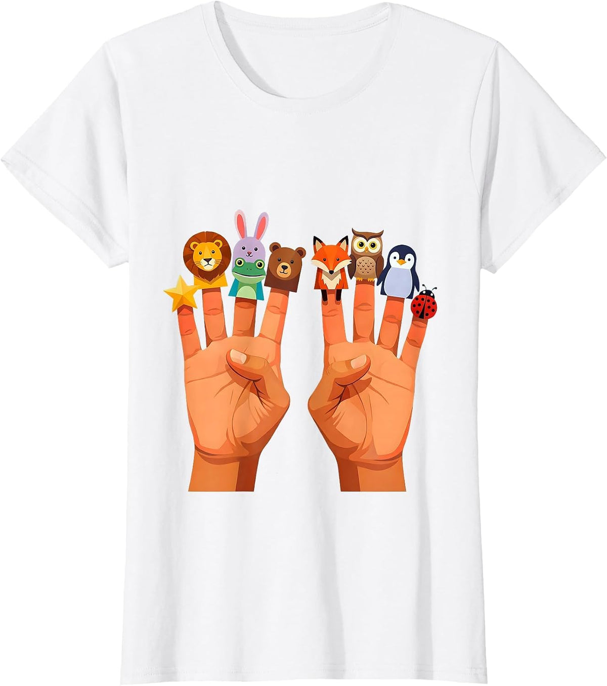 Kindergarten Teacher Finger Puppet Characters Tee T-Shirt - White