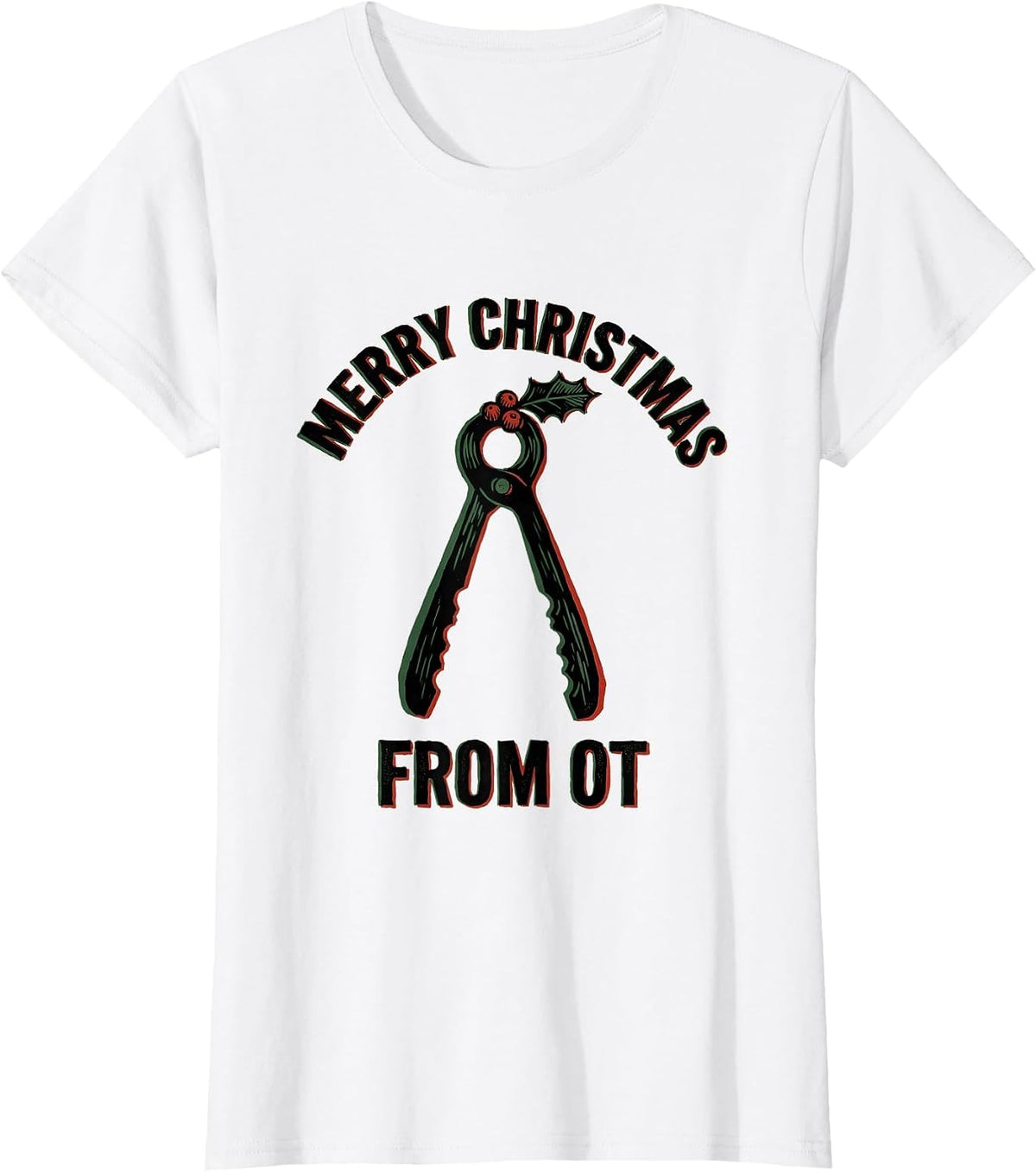 Merry Christmas From OT Linocut Occupational Therapy T-Shirt - White