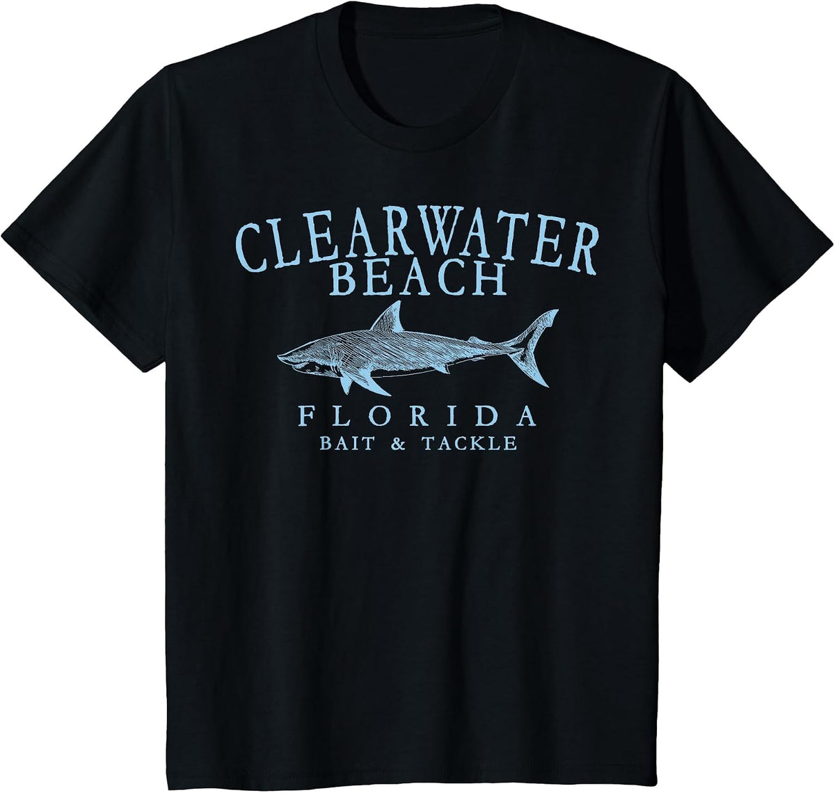 Clearwater Beach Florida Shark Pale Blue Art Fishing T-Shirt - Black