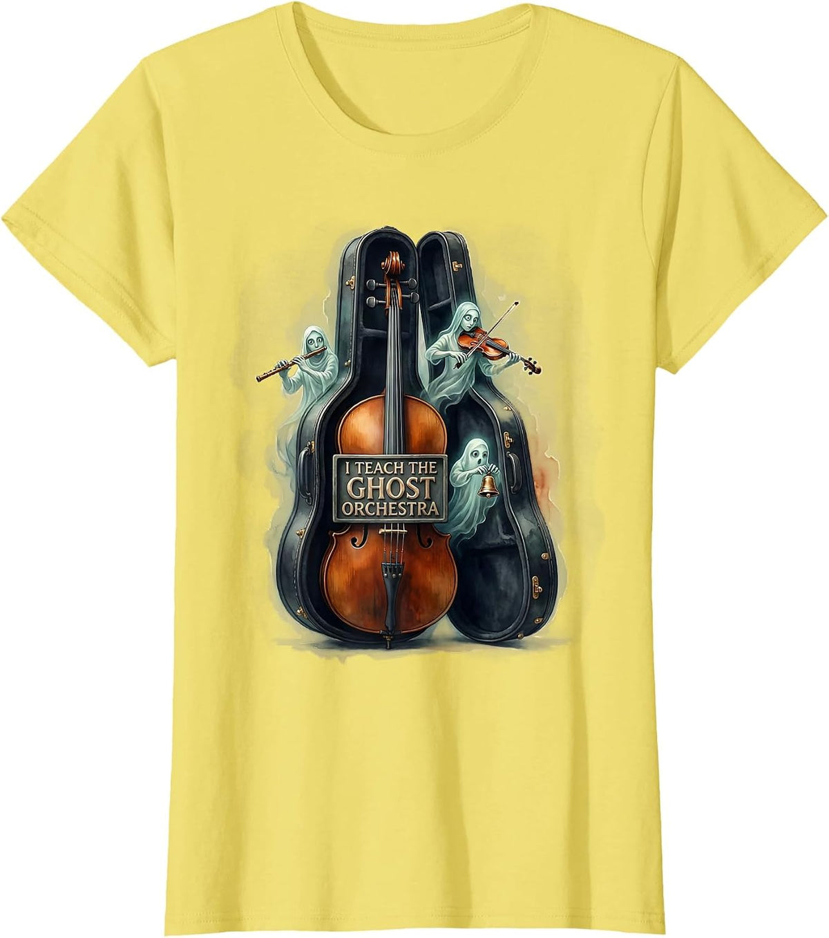 I Teach The Ghost Orchestra Whimsical Music Teacher T-Shirt - Lemon Yellow