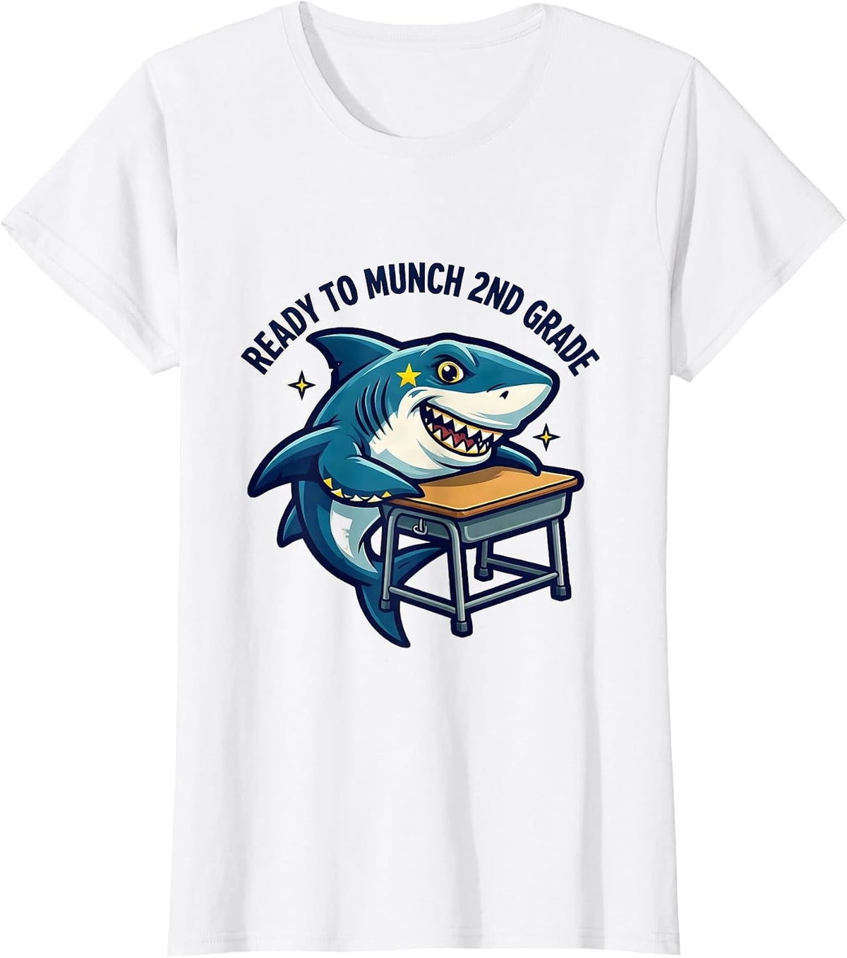 Women's Ready To Munch 2nd Grade Funny Shark Back to School Boys T-Shirt - White