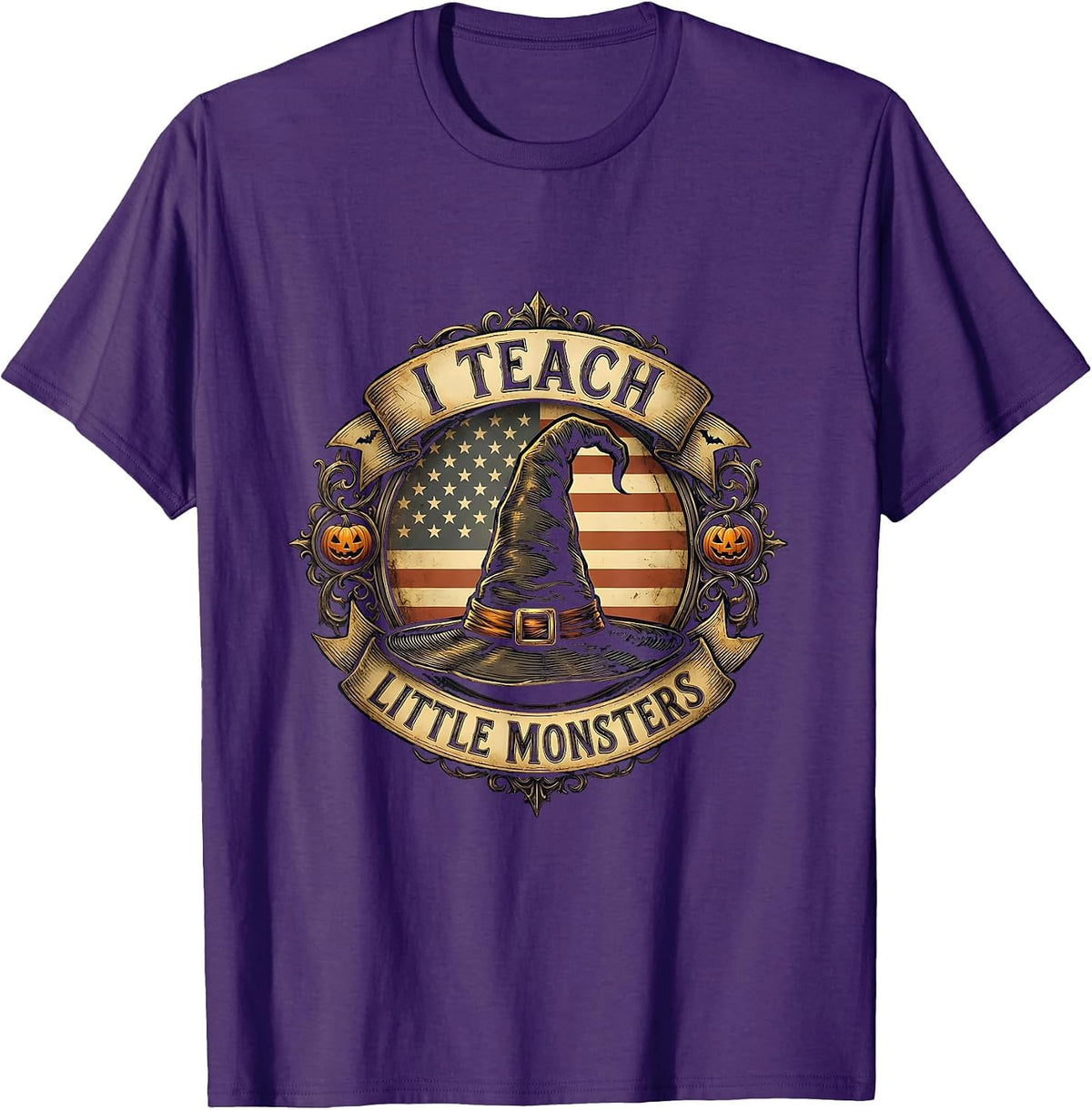 Men's I Teach Little Monsters Halloween Teacher Design T-Shirt - Purple