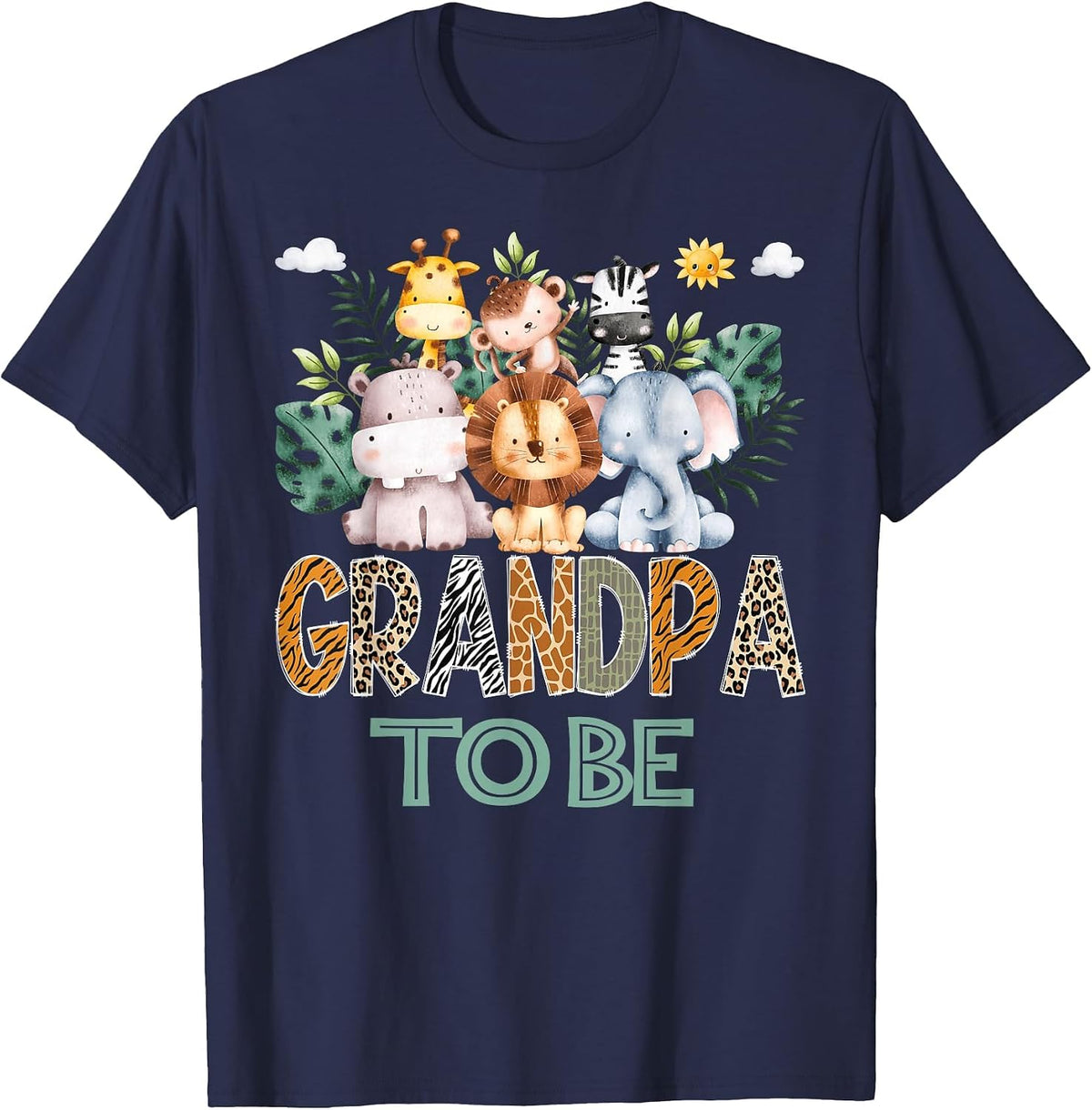 Soon to Be Grandpa Jungle Animal Safari Gender Reveal T-Shirt - Navy Blue