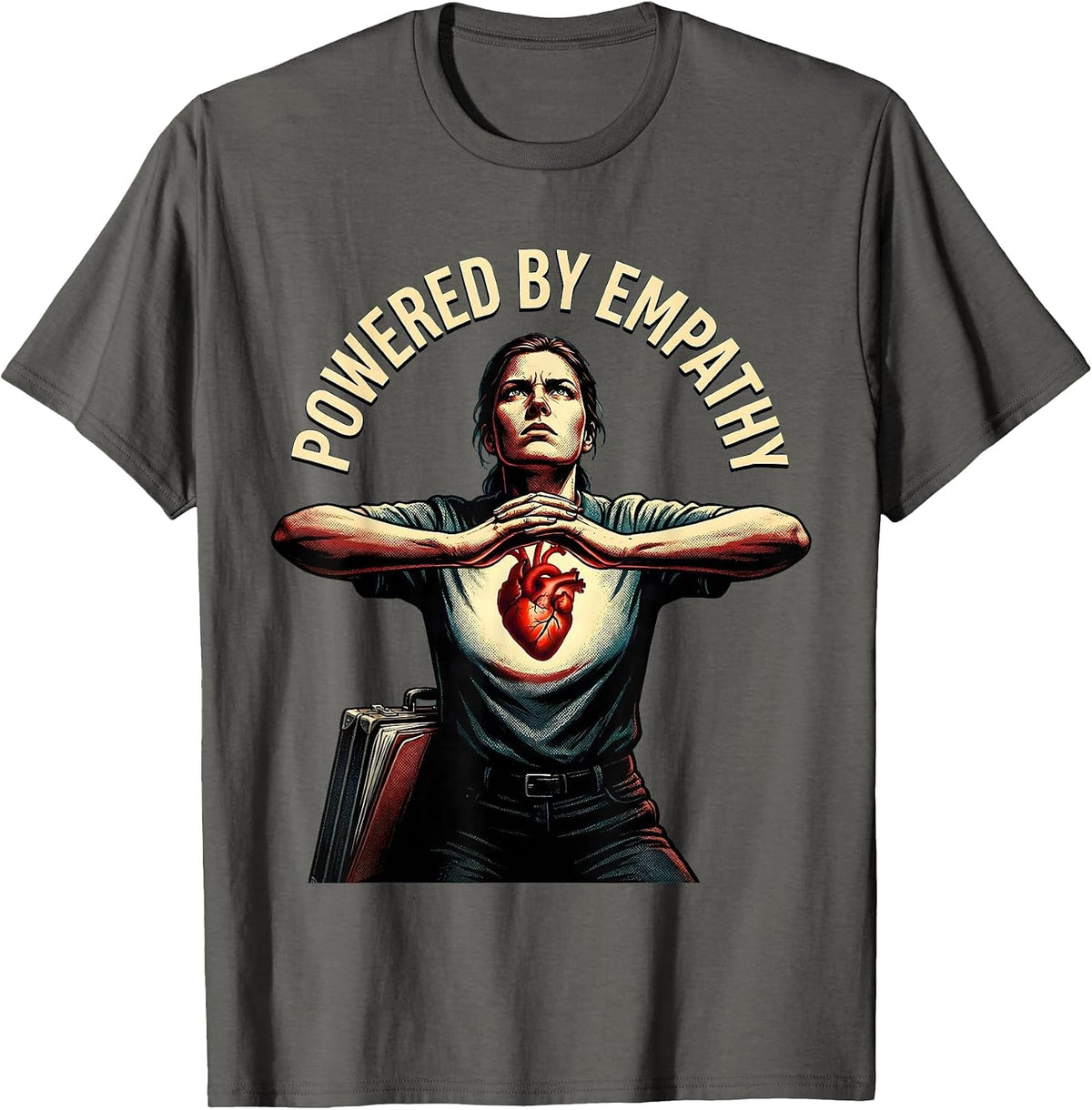 Powered by Empathy Social Worker Design T-Shirt - Asphalt Grey