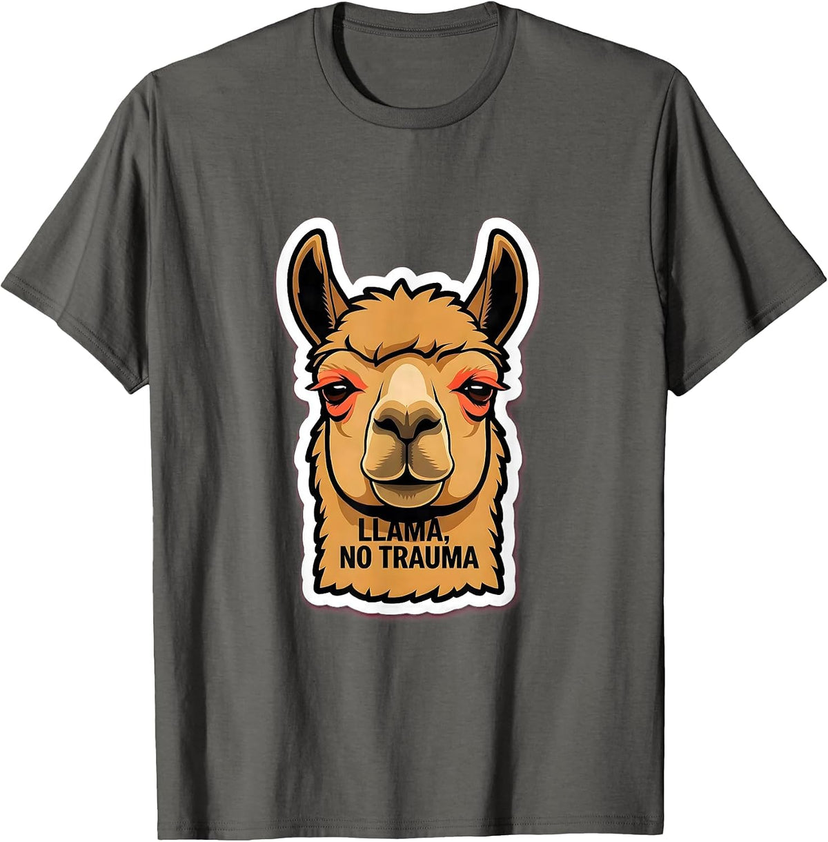 Men's Llama No Trauma Funny Llama Lover Animal Humor T-Shirt - Asphalt Grey