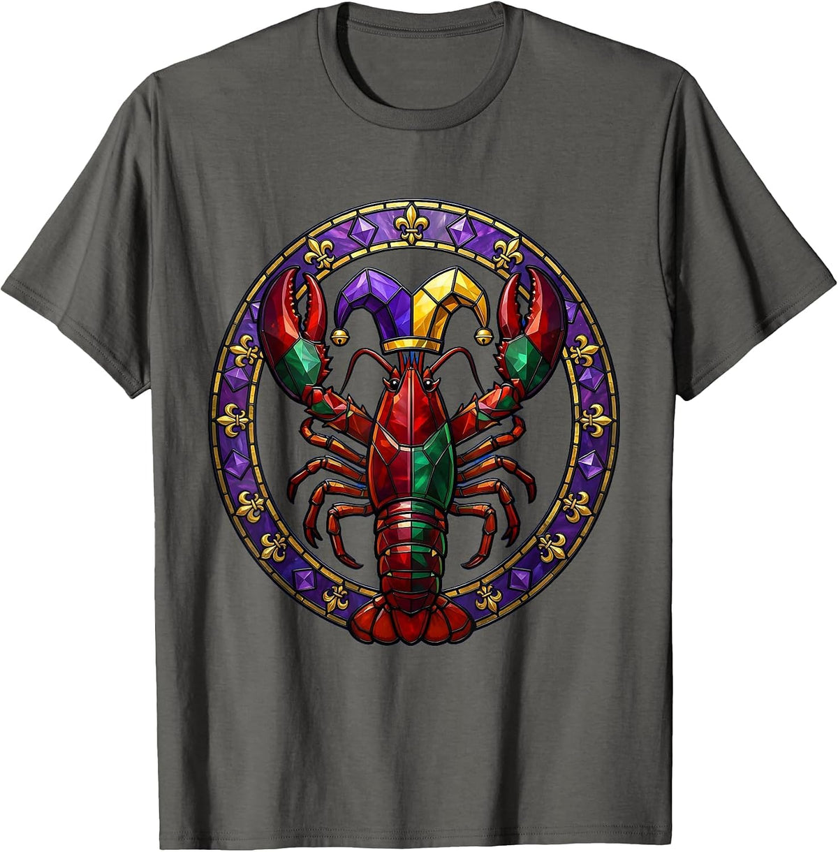 Mardi Gras Crawfish Jester Hat Illustration T-Shirt - Asphalt Grey