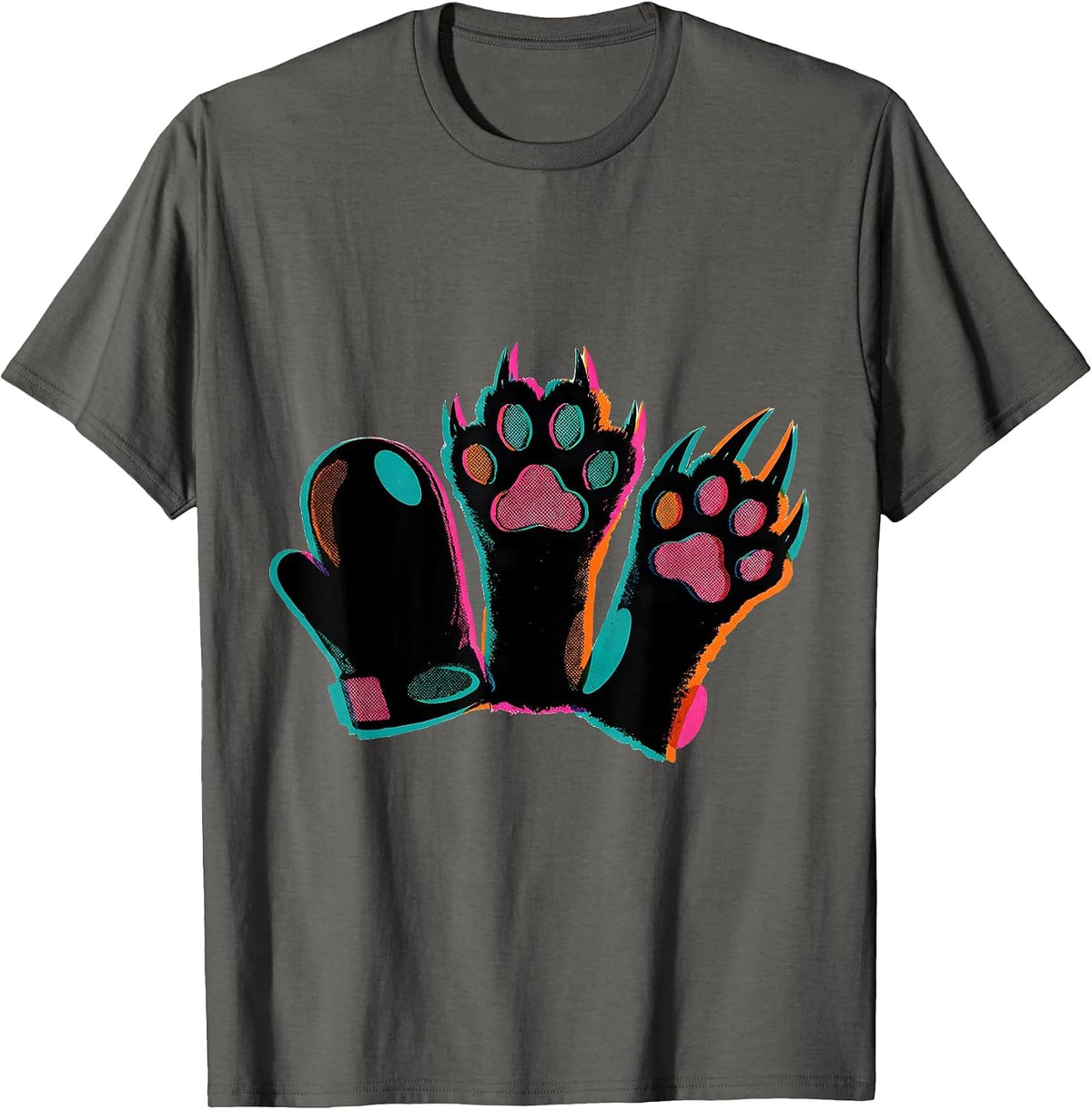Rock Paper Scissors Cat Paw Humor Playful Cat Lover Novelty T-Shirt - Asphalt Grey