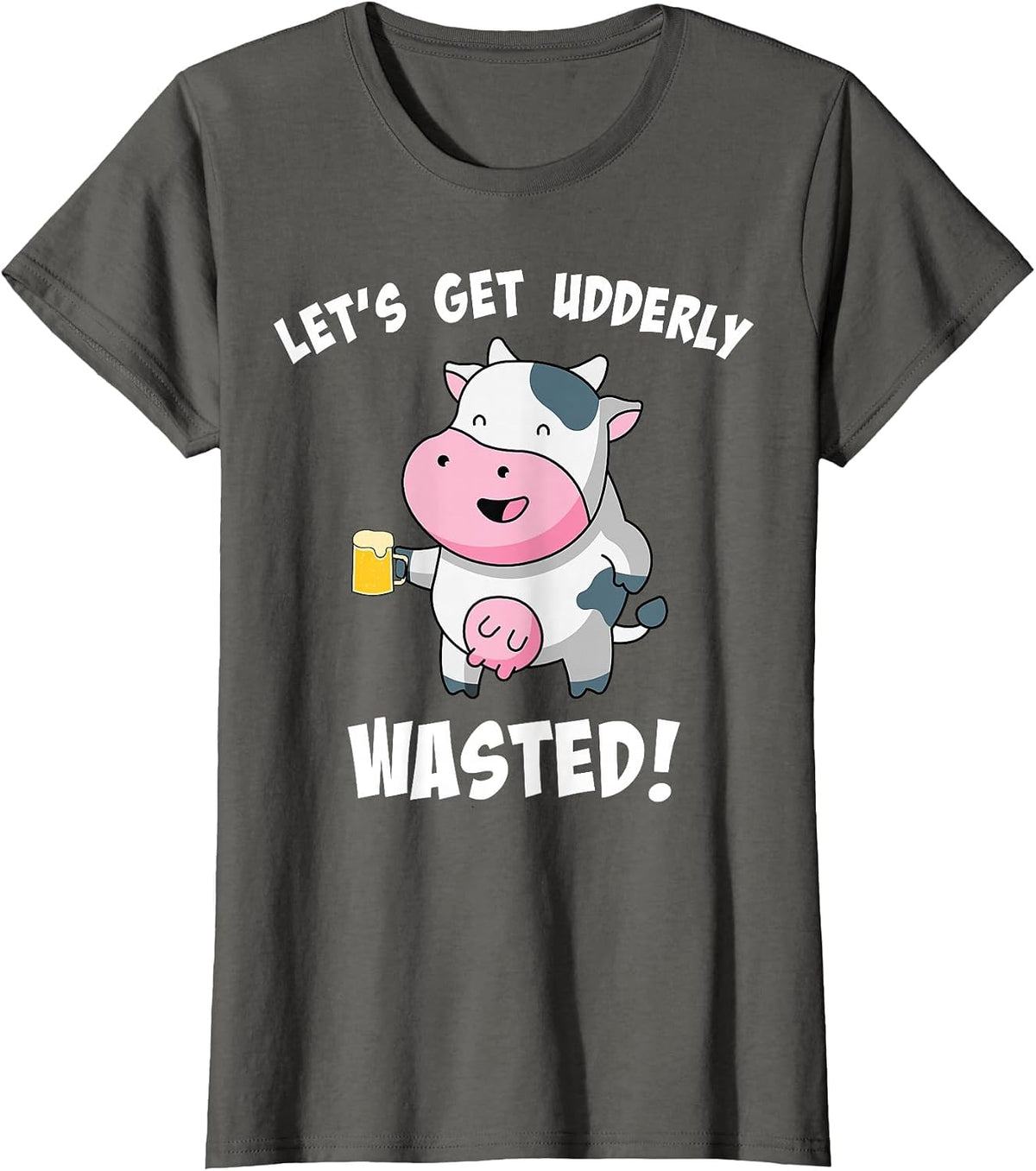 Let's Get Udderly Wasted Drunk Cow Pun St. Patricks Day T-Shirt - Asphalt Grey