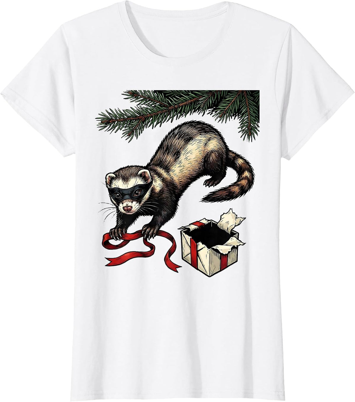 Ferret Tearing Gift Box Funny Ferret Lover Gift T-Shirt - White