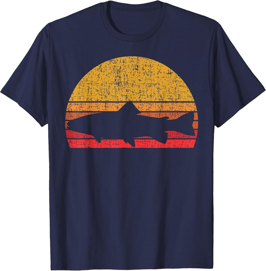 Steelhead Fishing Retro Trout Fisherman T-Shirt - Navy Blue