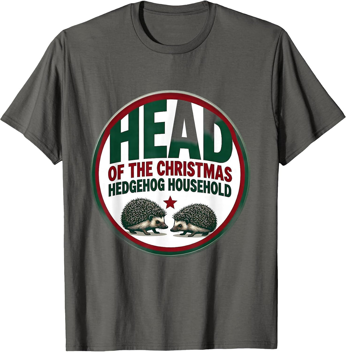 Head Of The Christmas Hedgehog Household Cute T-Shirt - Asphalt Grey