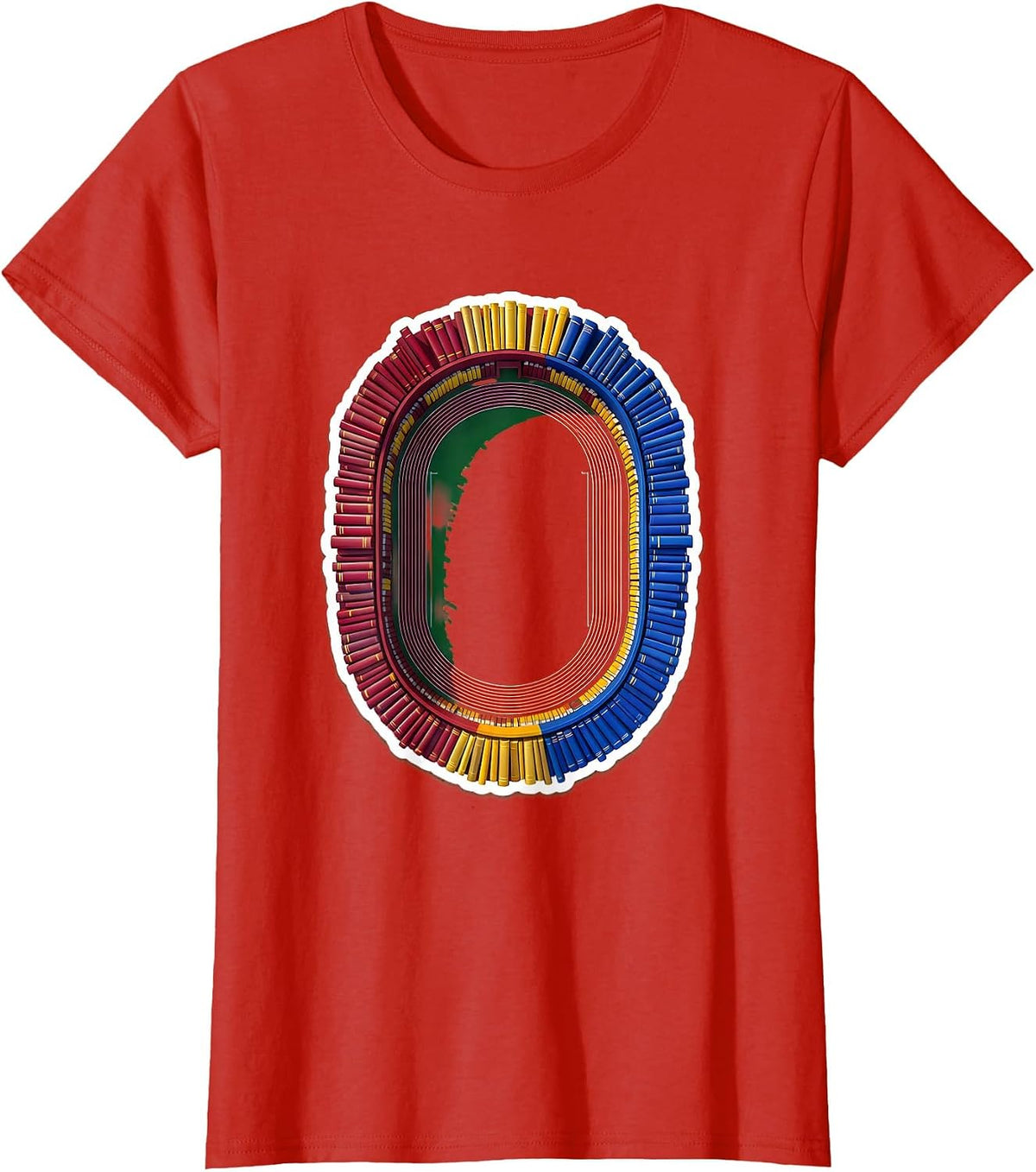 Bookshelf Running Track Reading Lover Graphic T-Shirt - Red