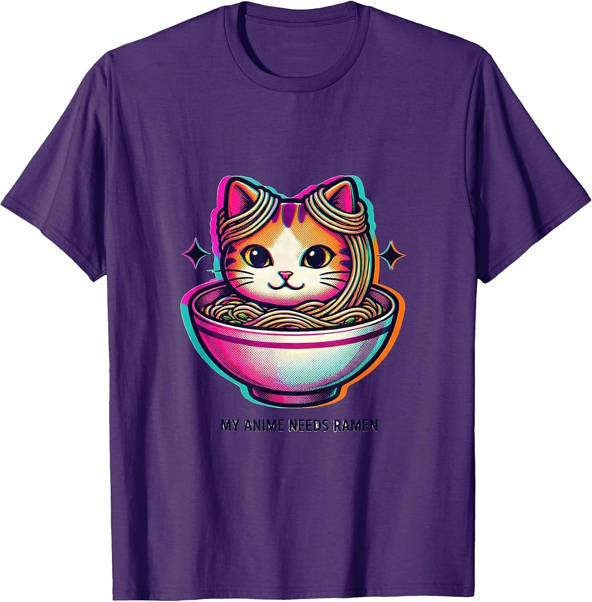 Men's My Anime Needs Ramen Funny Kawaii Anime Cat Gift T-Shirt - Purple