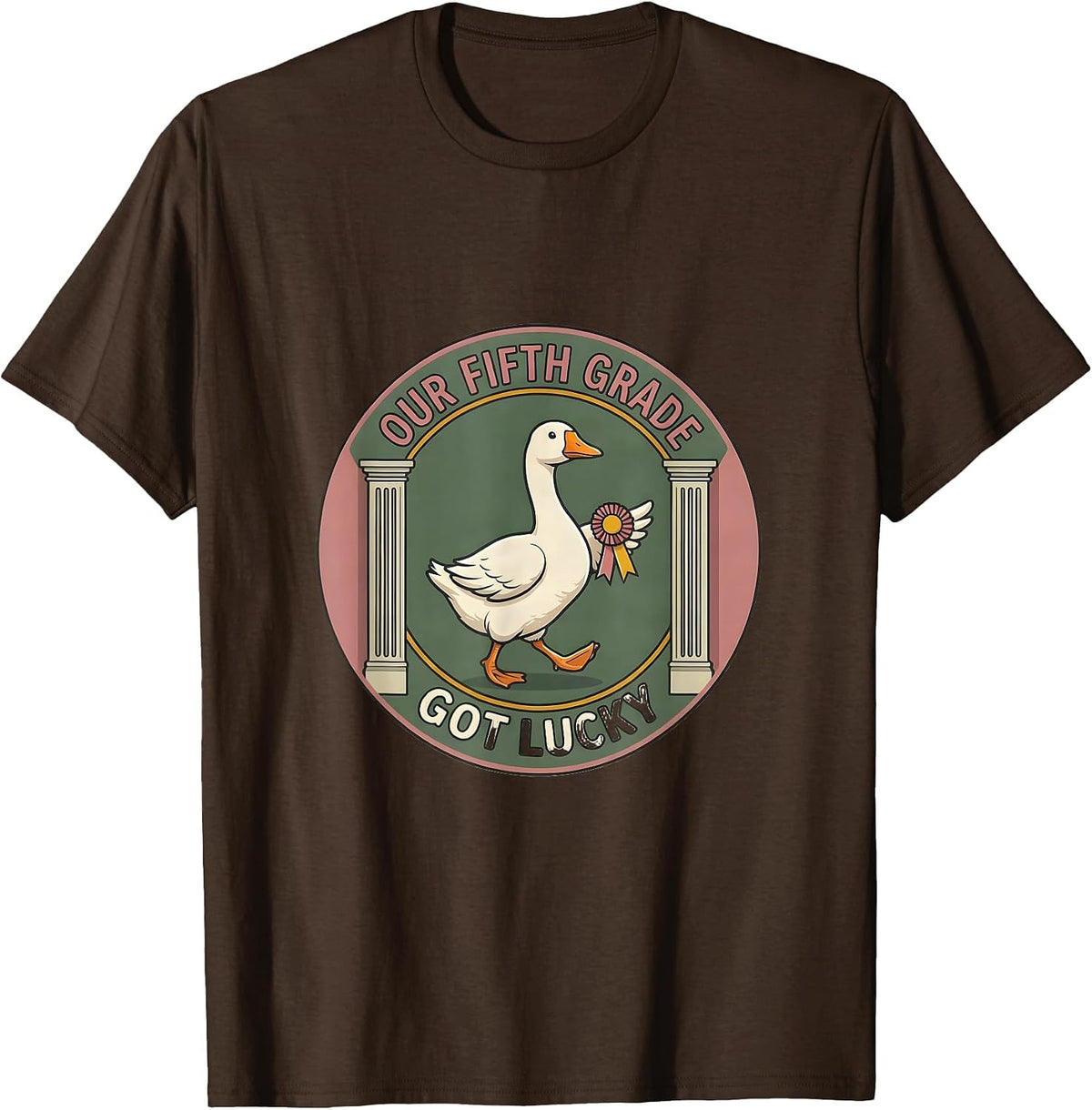 Men's Our Fifth Grade Got Lucky Cute Goose Teacher Back To School T-Shirt - Brown