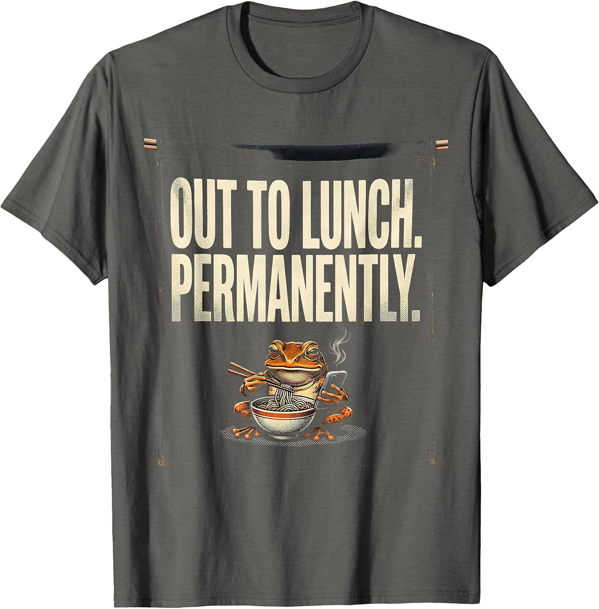 Out To Lunch Permanently Funny Grumpy Frog Ramen Phone T-Shirt - Asphalt Grey