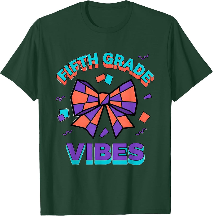 Men's Fifth Grade Vibes Memphis Postmodern Coquette Bow Back T-Shirt - Dark Green